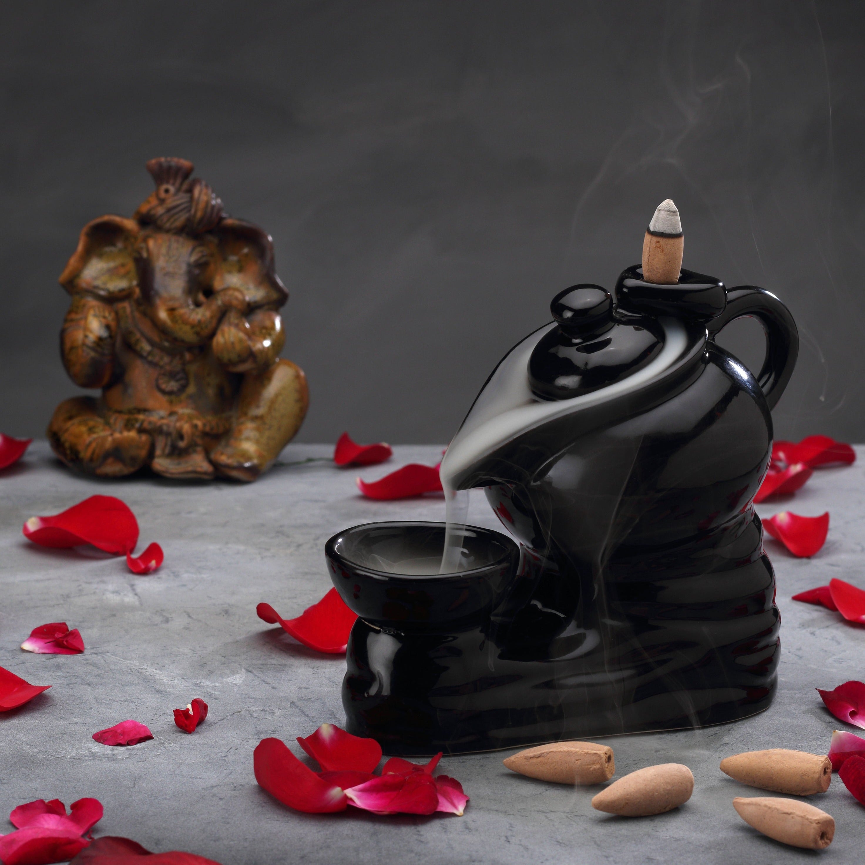 Tea Pot Smoke Fountain Back Flow Incense Burner With 20 Incense Cones