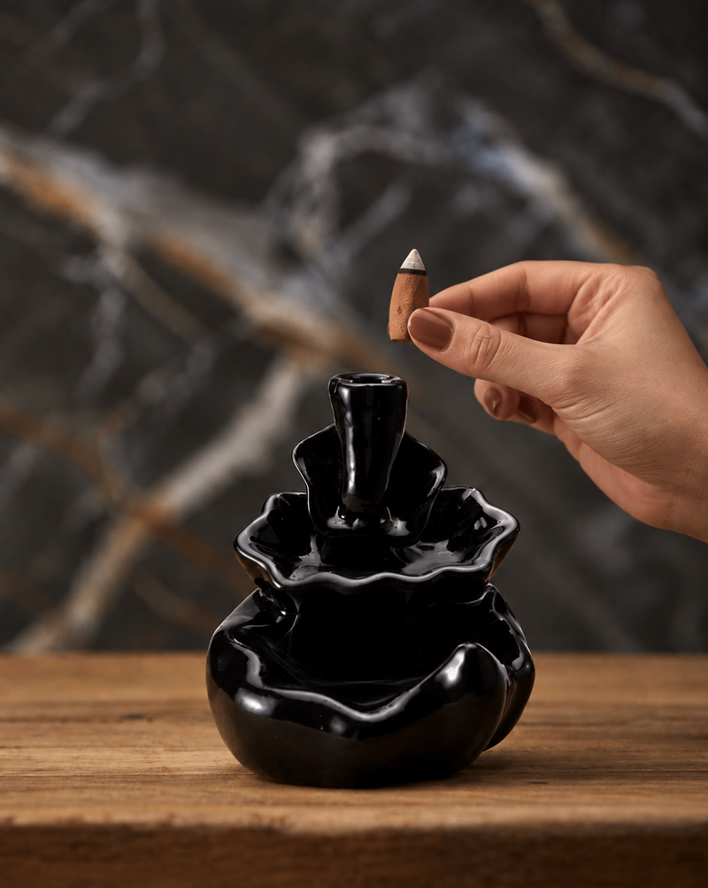 Waterfall Smoke Fountain Back Flow Incense Burner With 20 Incense Cones Bodhi House