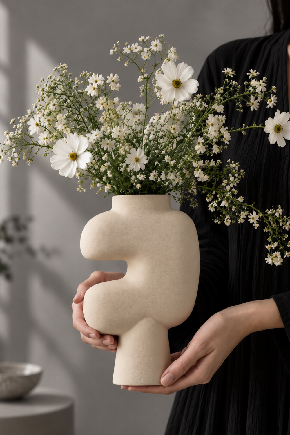 Bodhi House Ceramic Handcrafted Modern Abstract Tribal Minimalist Aesthetic Flower Vase for Home Decor and Gifting Vases | Matte Finish | Decorative Flower Vase for Living Room - White | Set of 2 Bodhi House