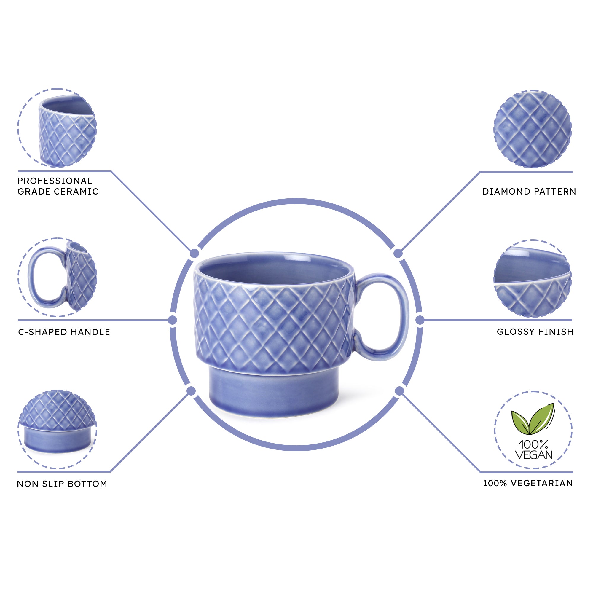 Mist Blue Ceramic Cups Set of 1 Pieces (500 ml)