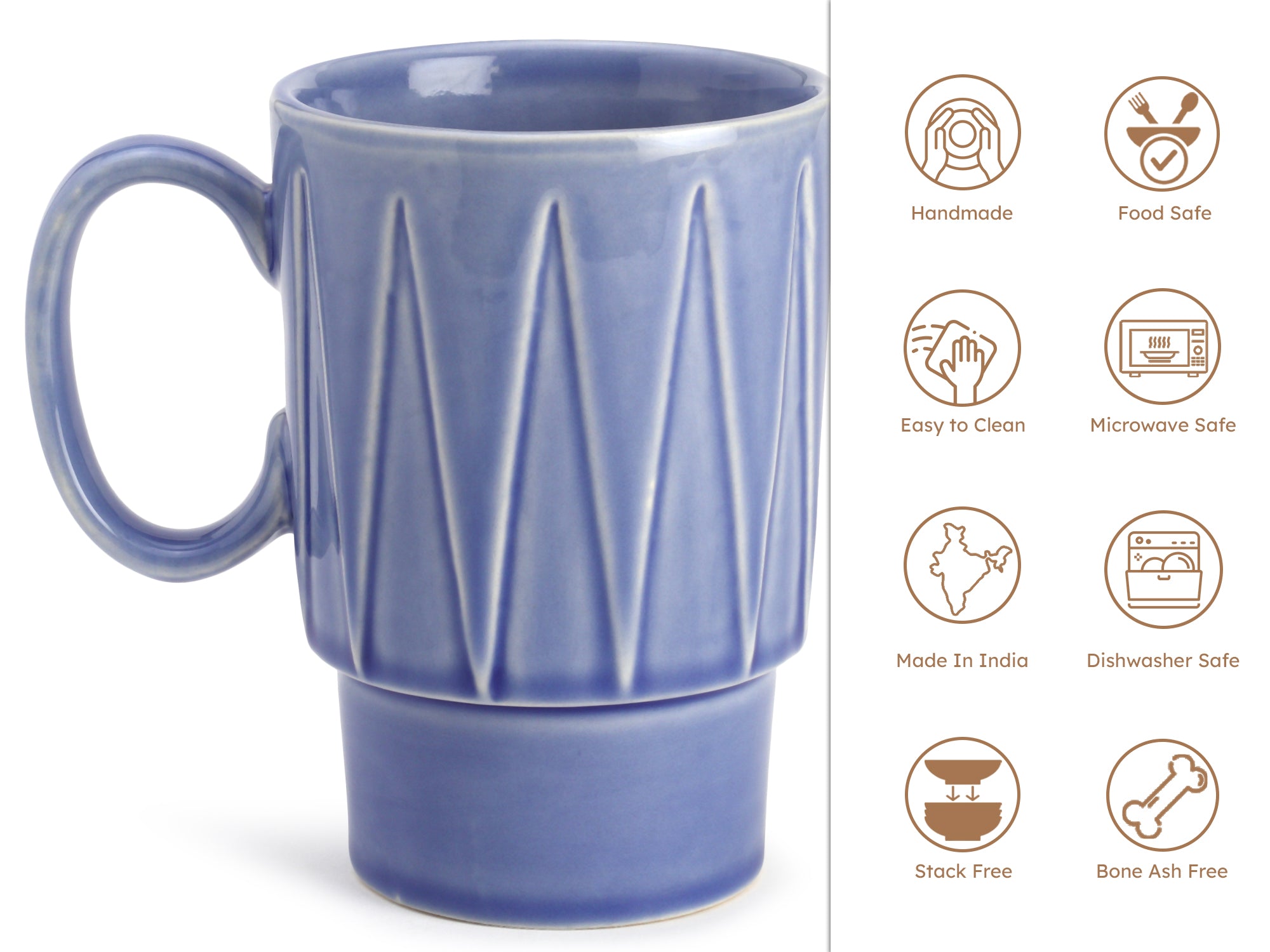 Mist Blue Ceramic Cups Set of 1 Pieces (350 ml)