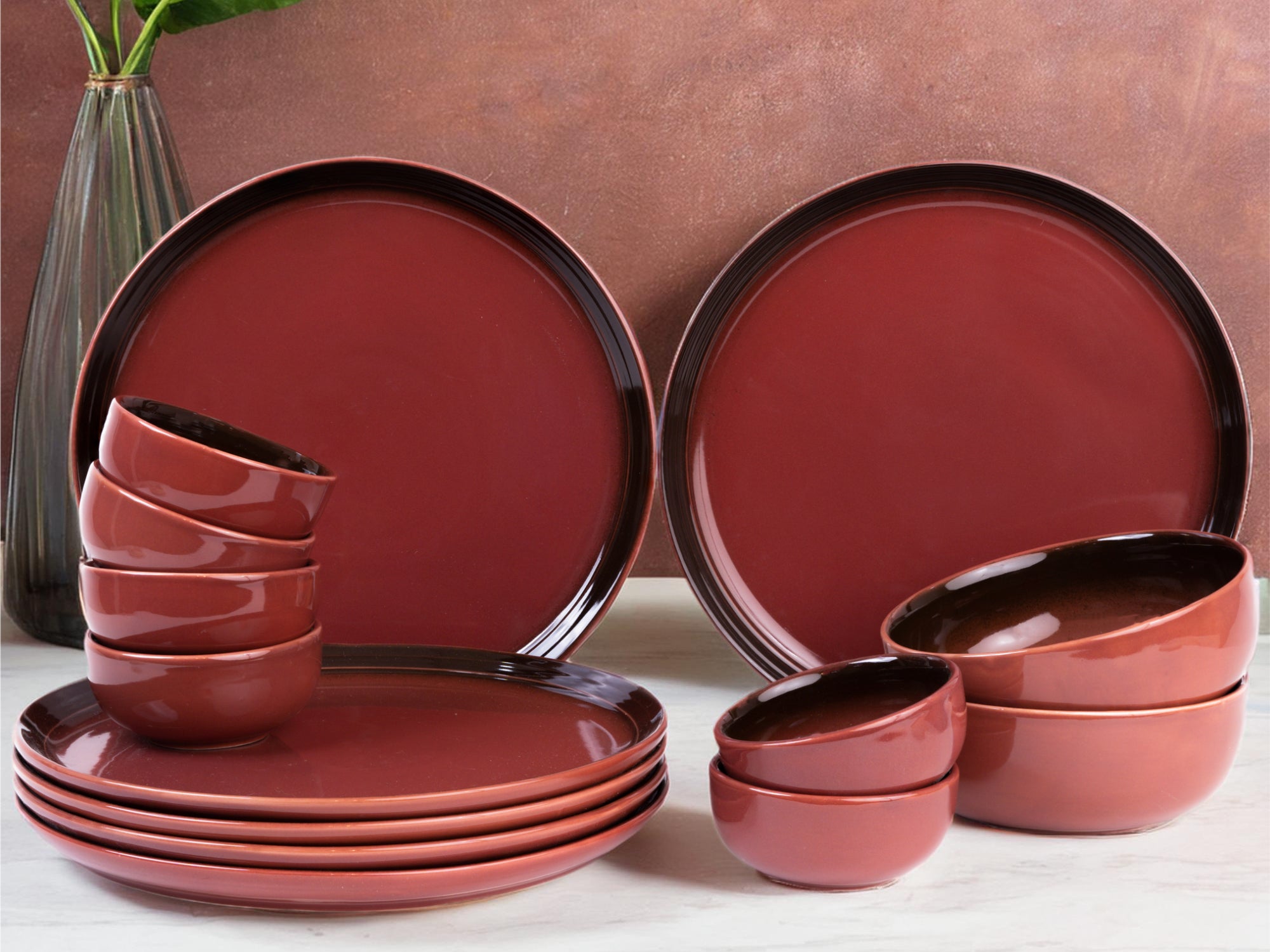 Deep Red Premium Porcelain Dinner Set Of 14 Pcs