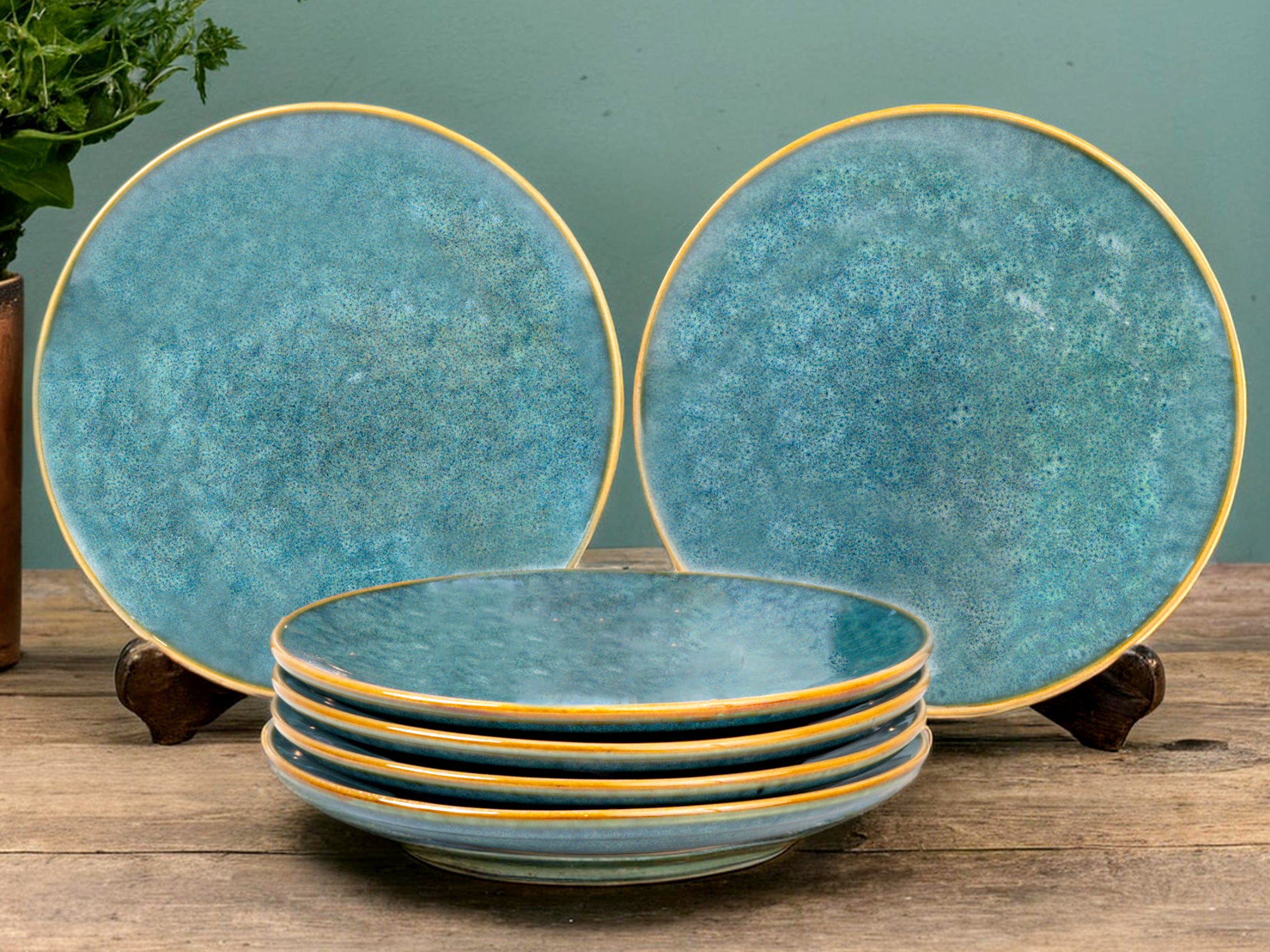 Ocean Premium Ceramic Full Dinner Plates Set of 6