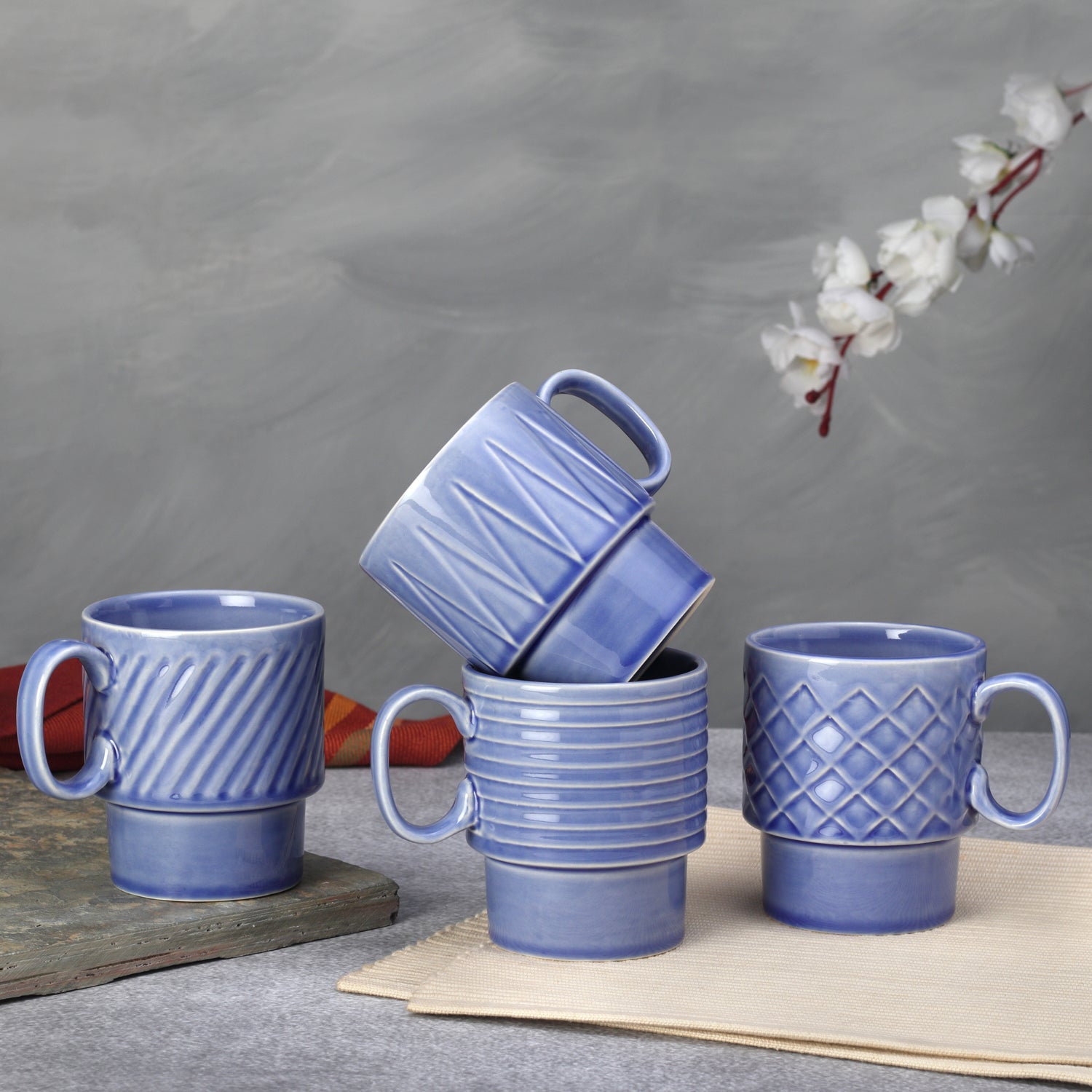 Mist Blue Ceramic Cups Set of 4 Pieces (250 ml)