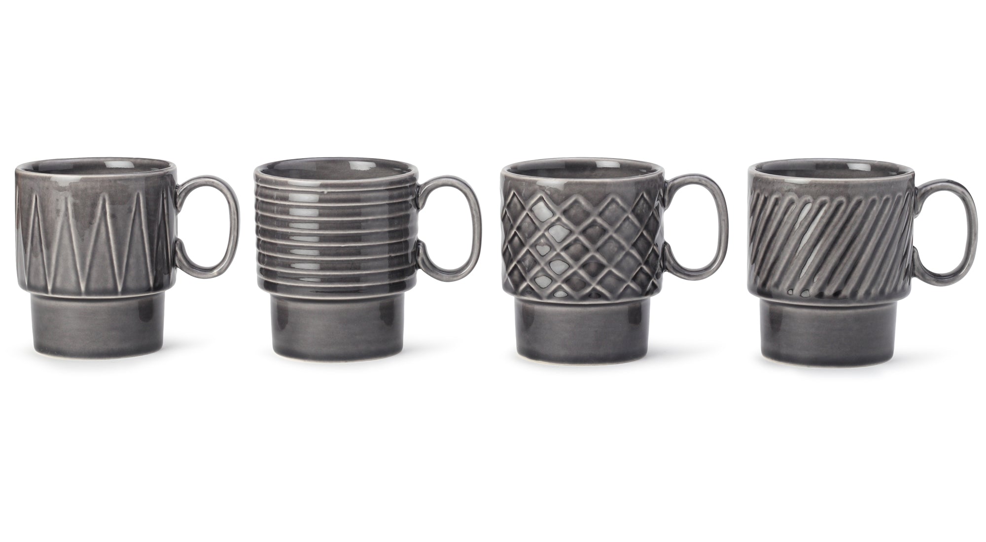 Ash Grey Ceramic Cups Set of 4 Pieces (150 ml)