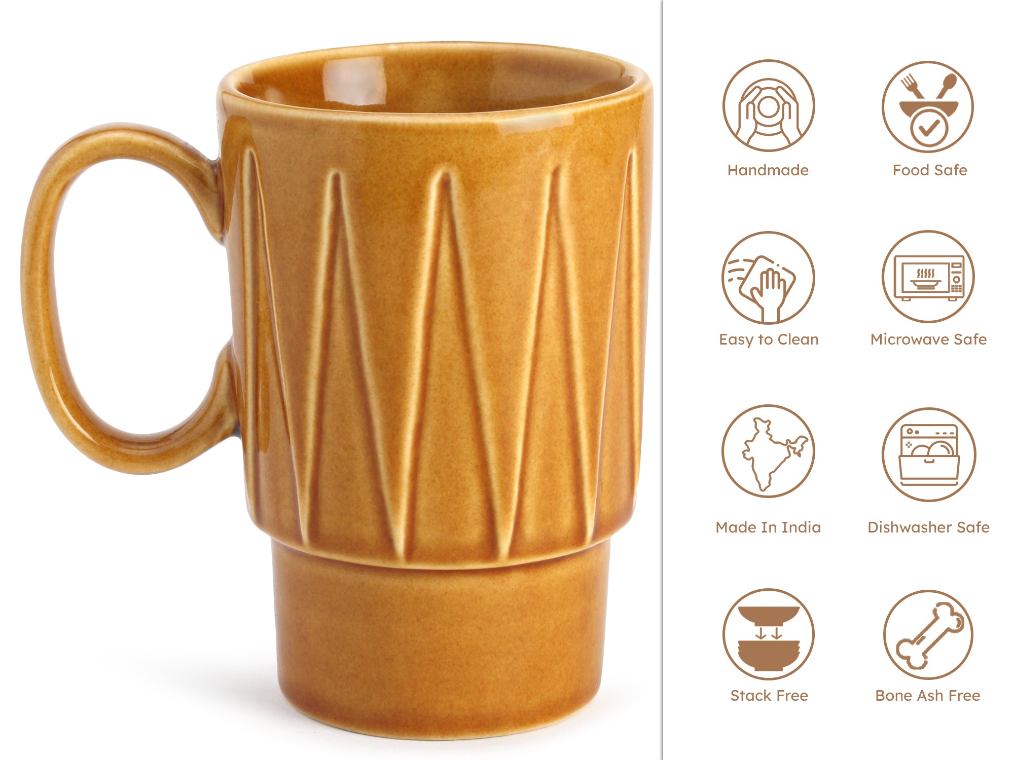 Golden Brown Ceramic Cups Set of 1 Pieces (350 ml)