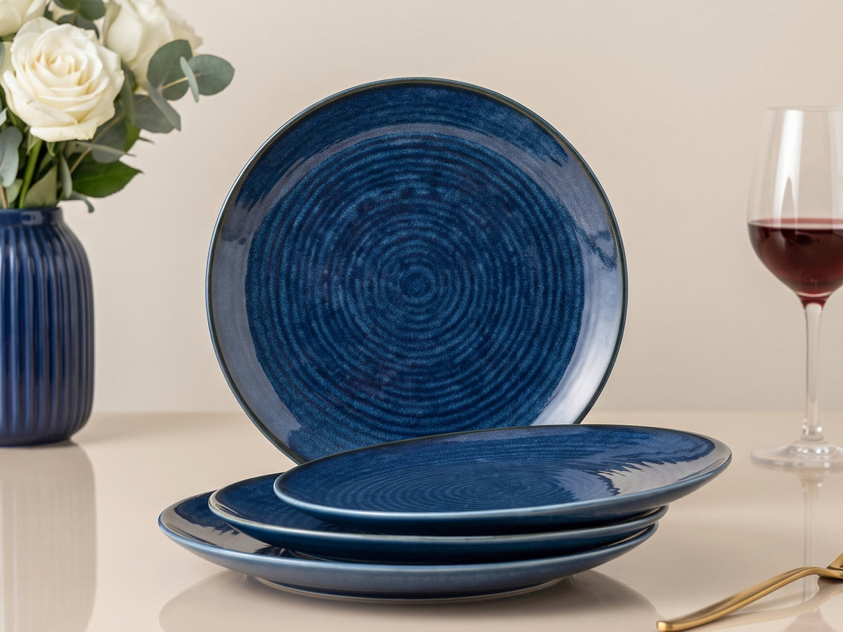 Reactive Blue Quarter Plates | 4 pcs