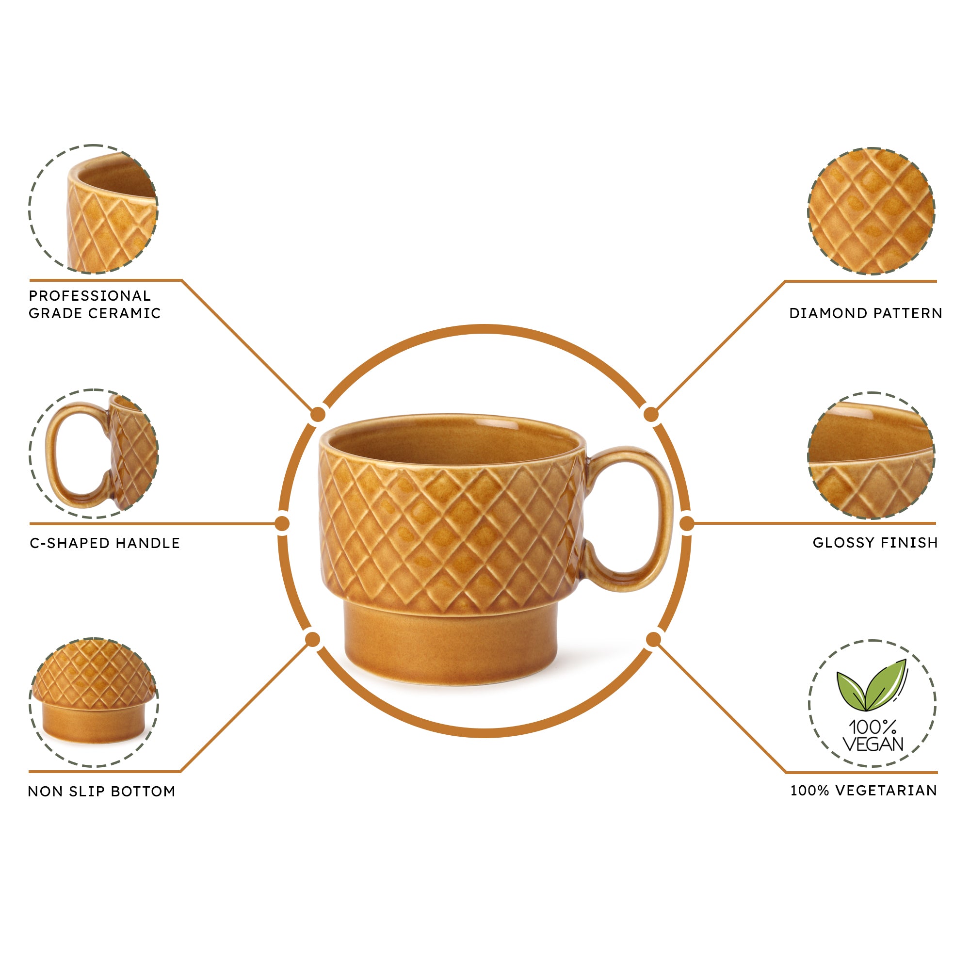 Golden Brown Ceramic Cups Set of 1 Pieces (500 ml)