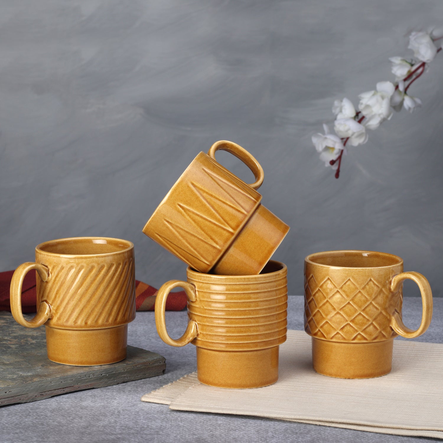 Golden Brown Ceramic Cups Set of 4 Pieces (250 ml)