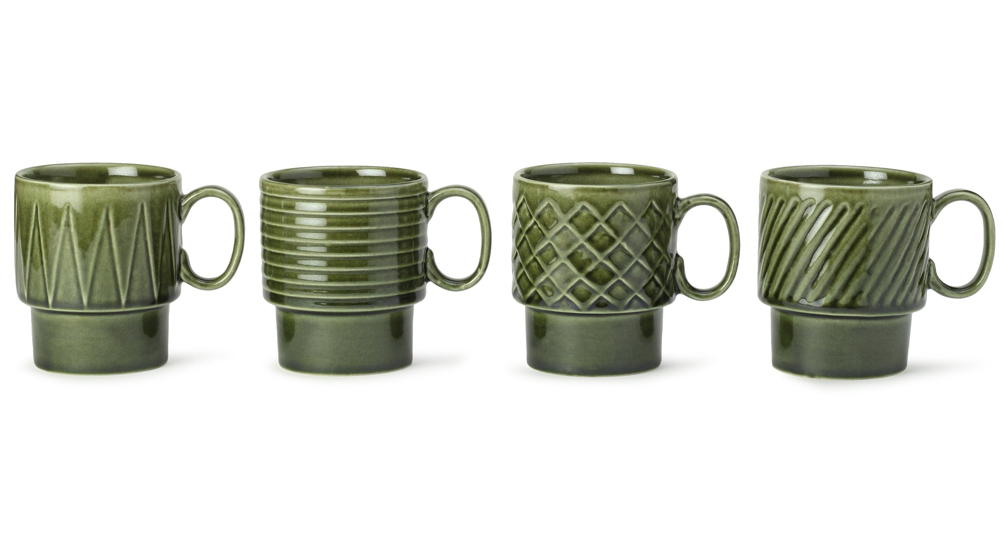 Moss Green Ceramic Cups Set of 4 Pieces (150 ml)