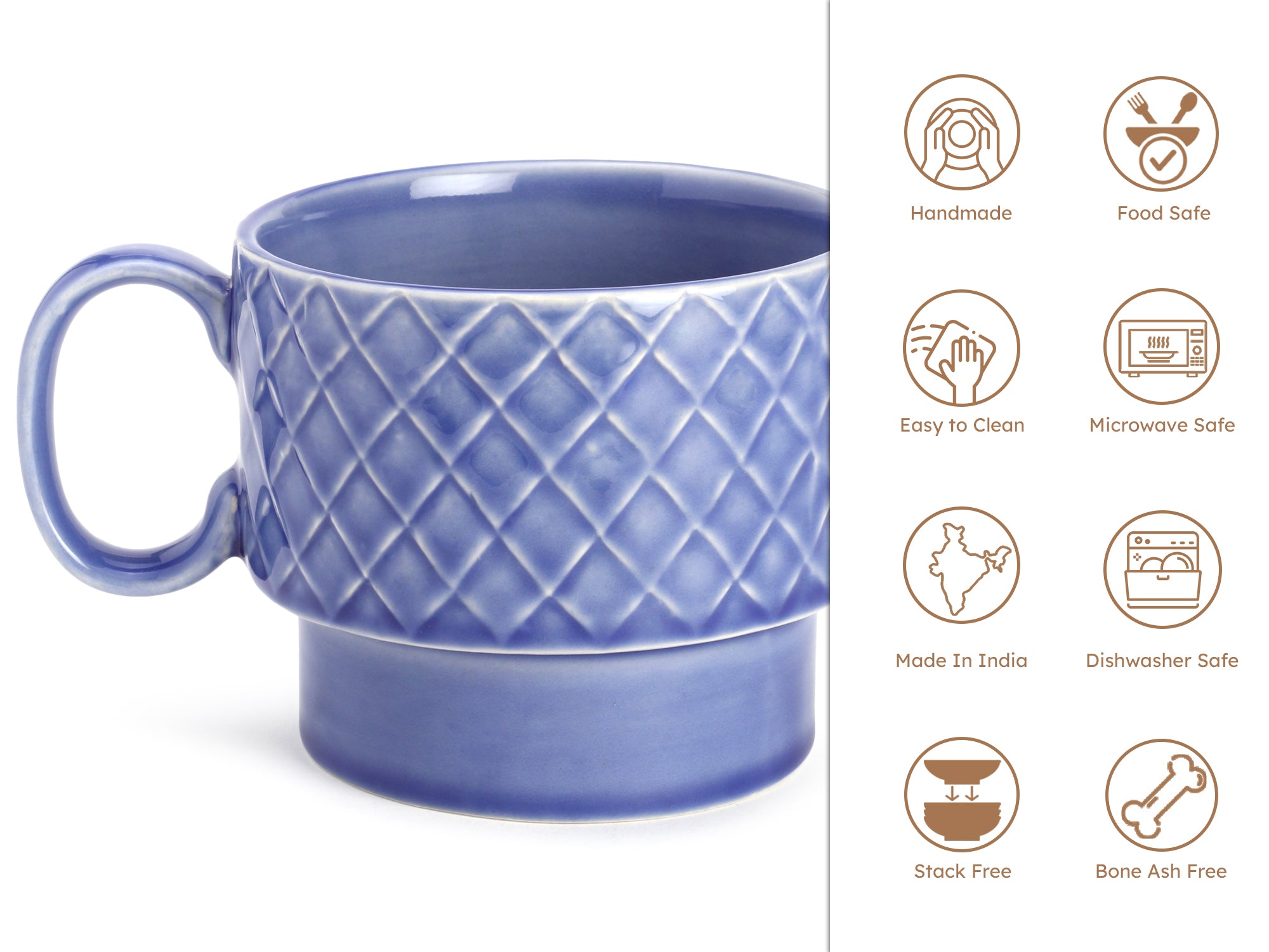 Mist Blue Ceramic Cups Set of 1 Pieces (500 ml)