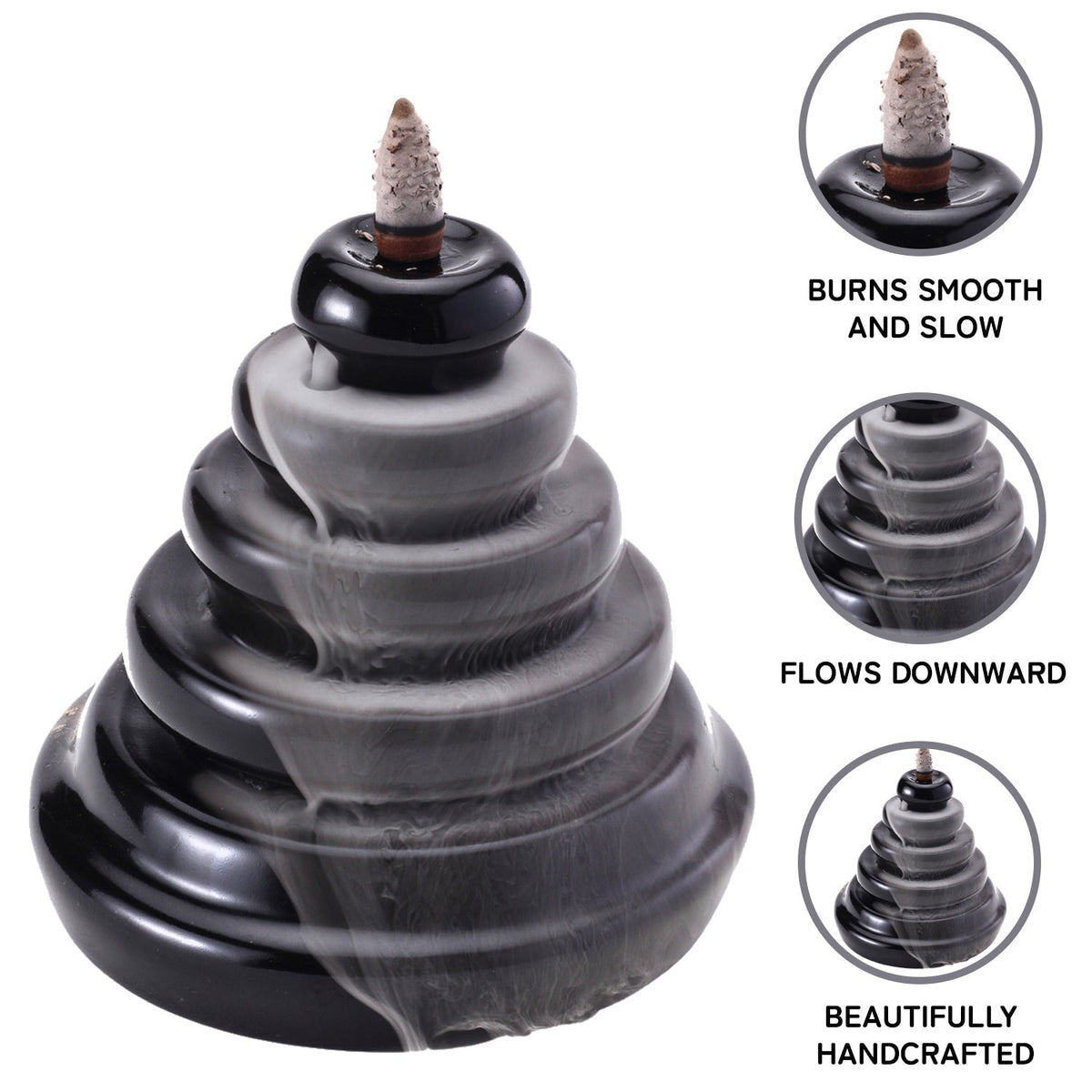 Ring Smoke Fountain Back Flow Incense Burner With 20 Incense Cones Bodhi House