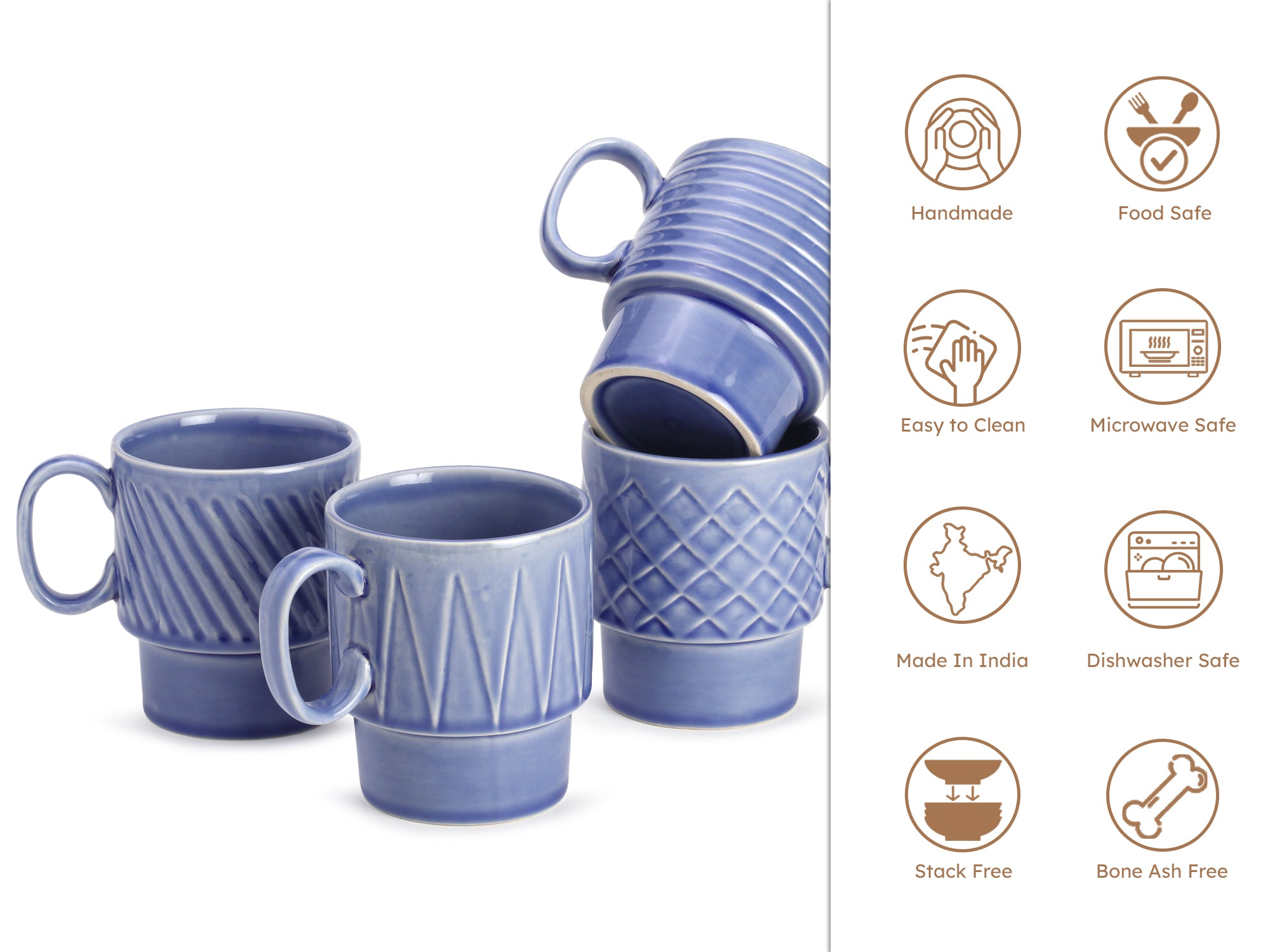 Mist Blue Ceramic Cups Set of 4 Pieces (150 ml)