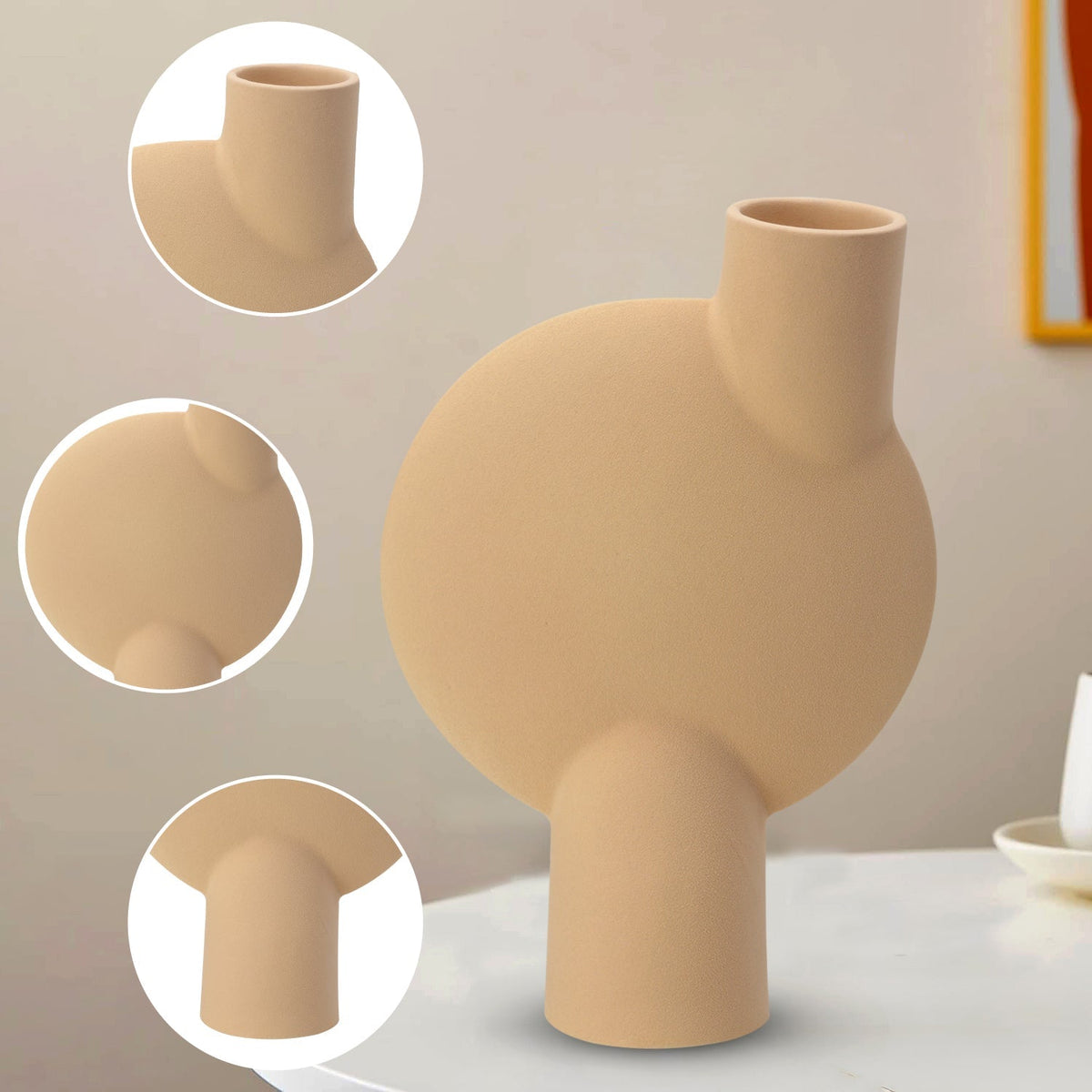 Bodhi House Ceramic Handcrafted Modern Abstract Bubl Minimalist Aesthetic Flower Vase for Home Decor and Gifting Vases | Matte Finish | Decorative Flower Vase for Living Room - Beige Bodhi House