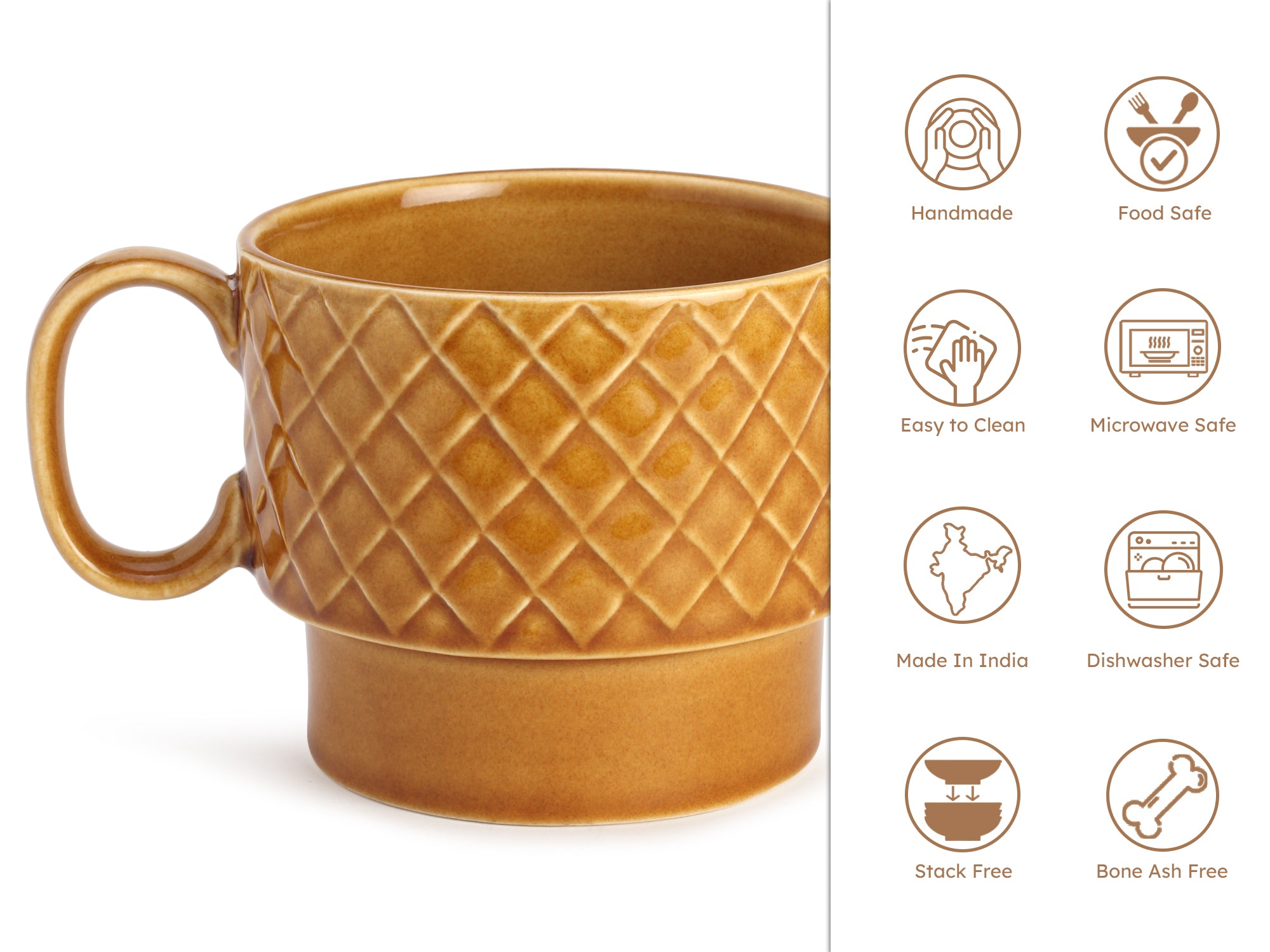 Golden Brown Ceramic Cups Set of 1 Pieces (500 ml)