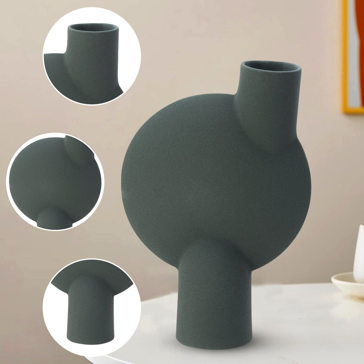 Bodhi House Ceramic Handcrafted Modern Abstract Bubl Minimalist Aesthetic Flower Vase for Home Decor and Gifting Vases | Matte Finish | Decorative Flower Vase for Living Room - Bottle Green Bodhi House