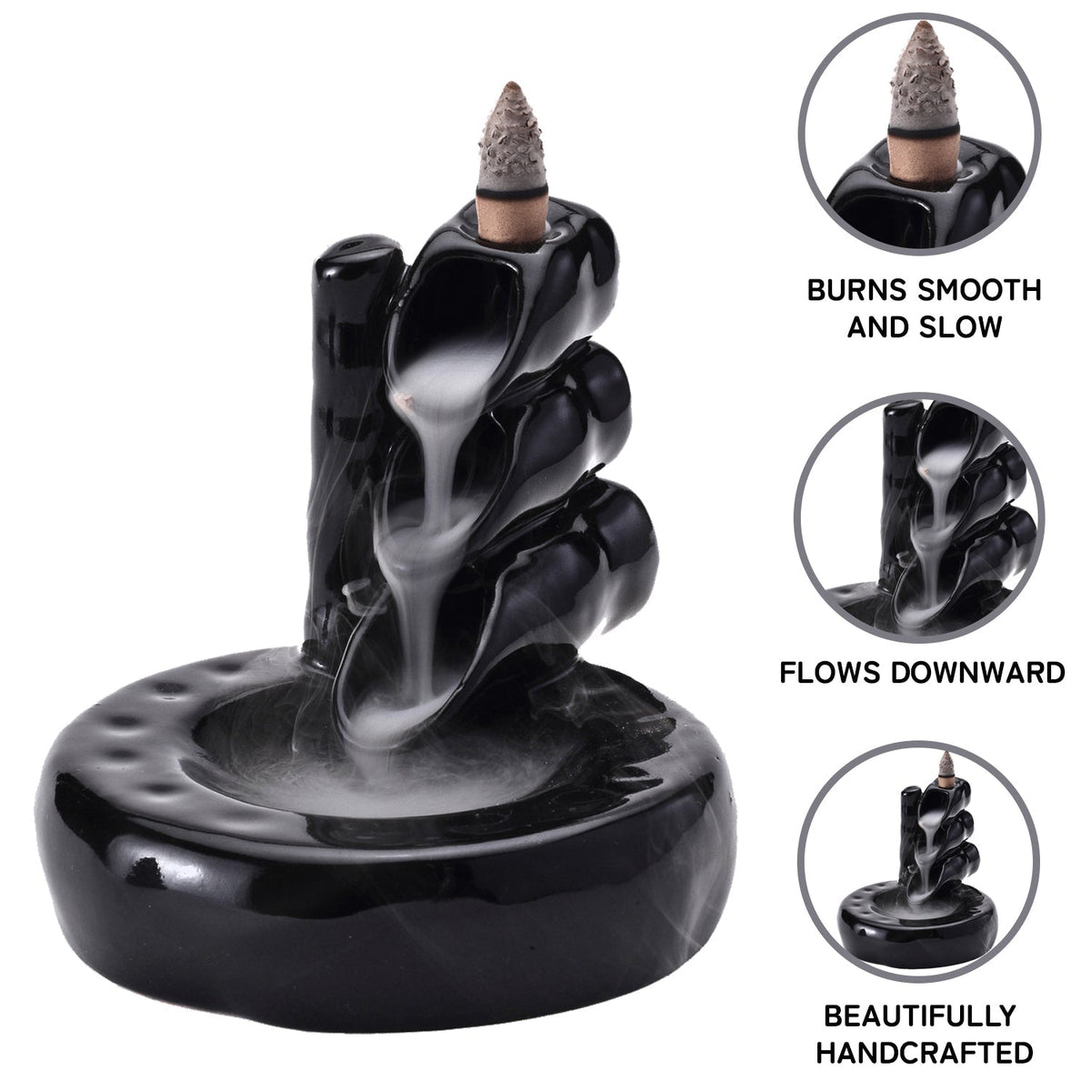 Pipe Smoke Fountain Back Flow Incense Burner With 20 Incense Cones Bodhi House