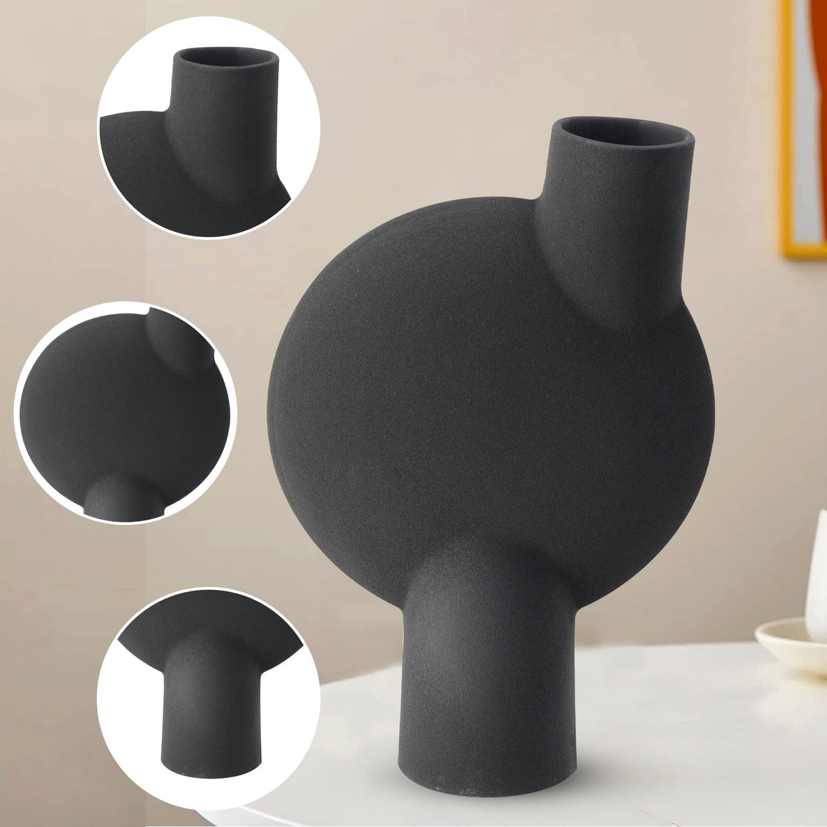 Bodhi House Ceramic Handcrafted Modern Abstract Bubl Minimalist Aesthetic Flower Vase for Home Decor and Gifting Vases | Matte Finish | Decorative Flower Vase for Living Room - Charcoal Black Bodhi House