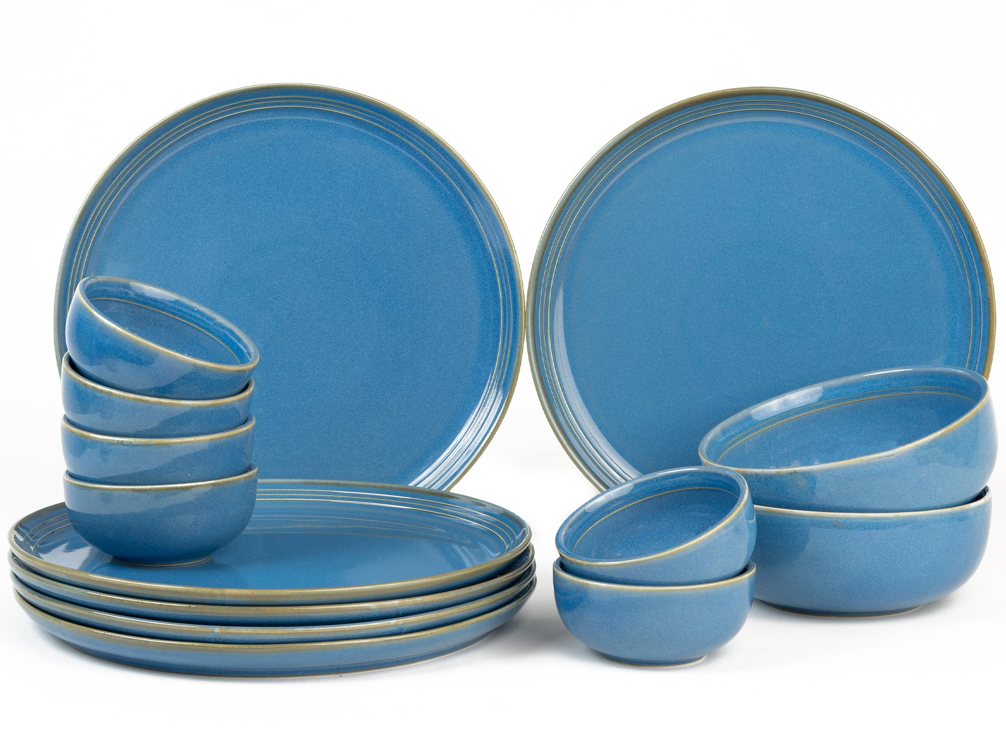 Mid Blue Premium Porcelain Dinner Set Of 14 Pcs