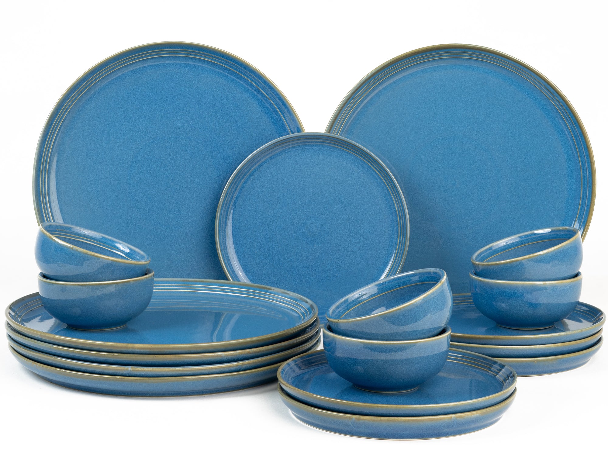 Mid Blue Premium Porcelain Dinner Set Of 18 Pcs