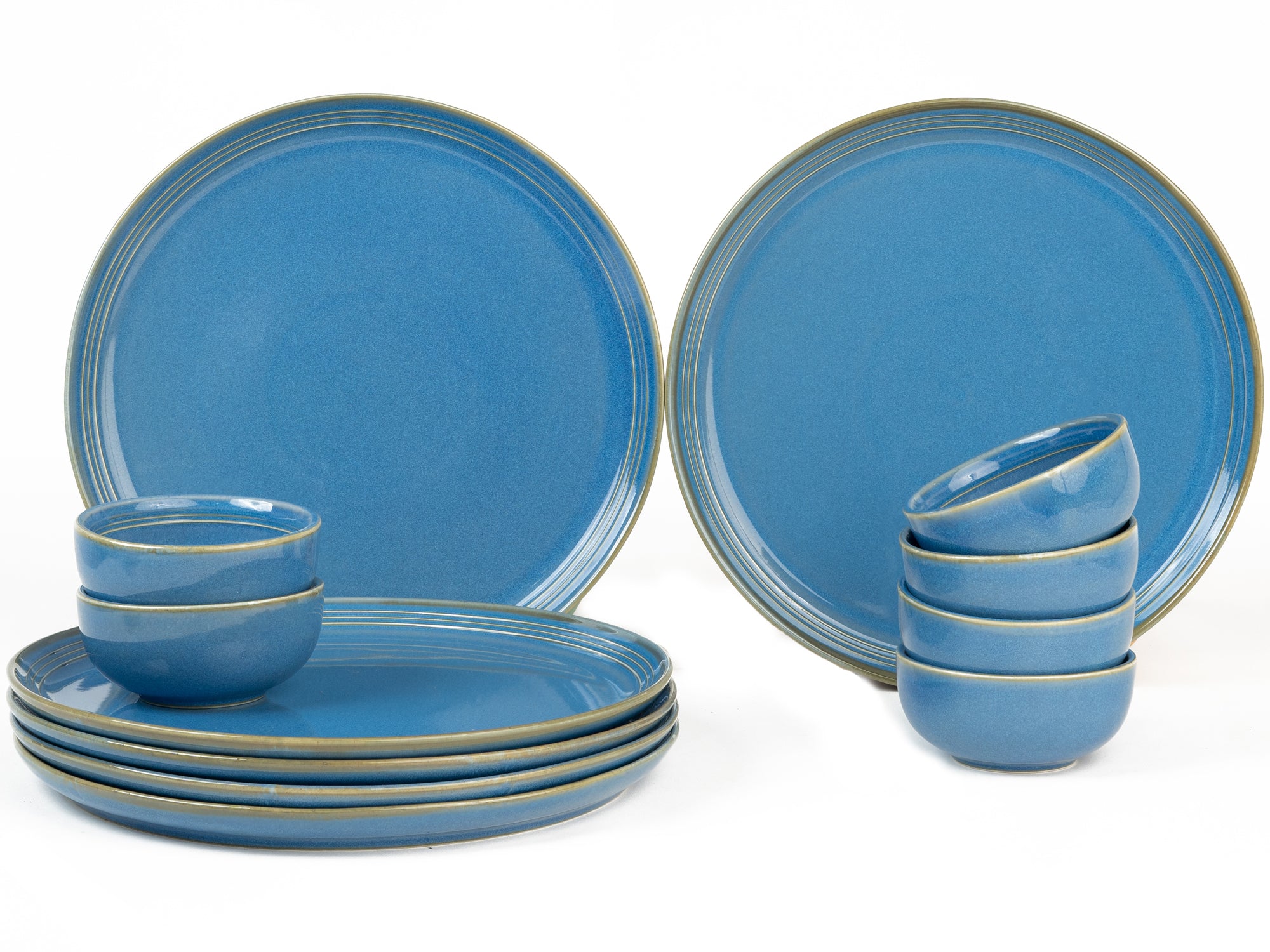 Mid Blue Premium Porcelain Dinner Set Of 12 Pcs