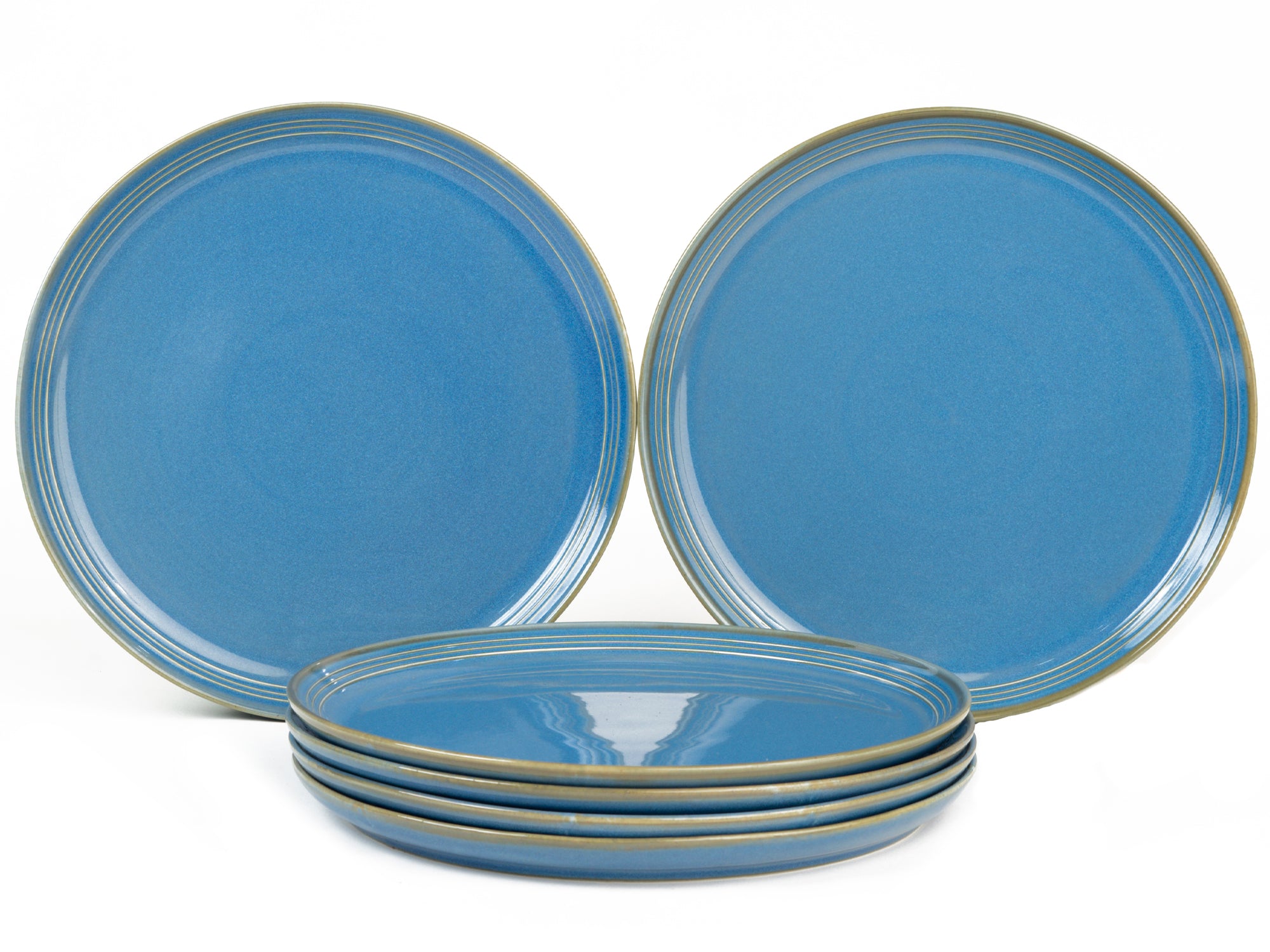 Mid Blue Porcelain Dinner Plates Set of 6