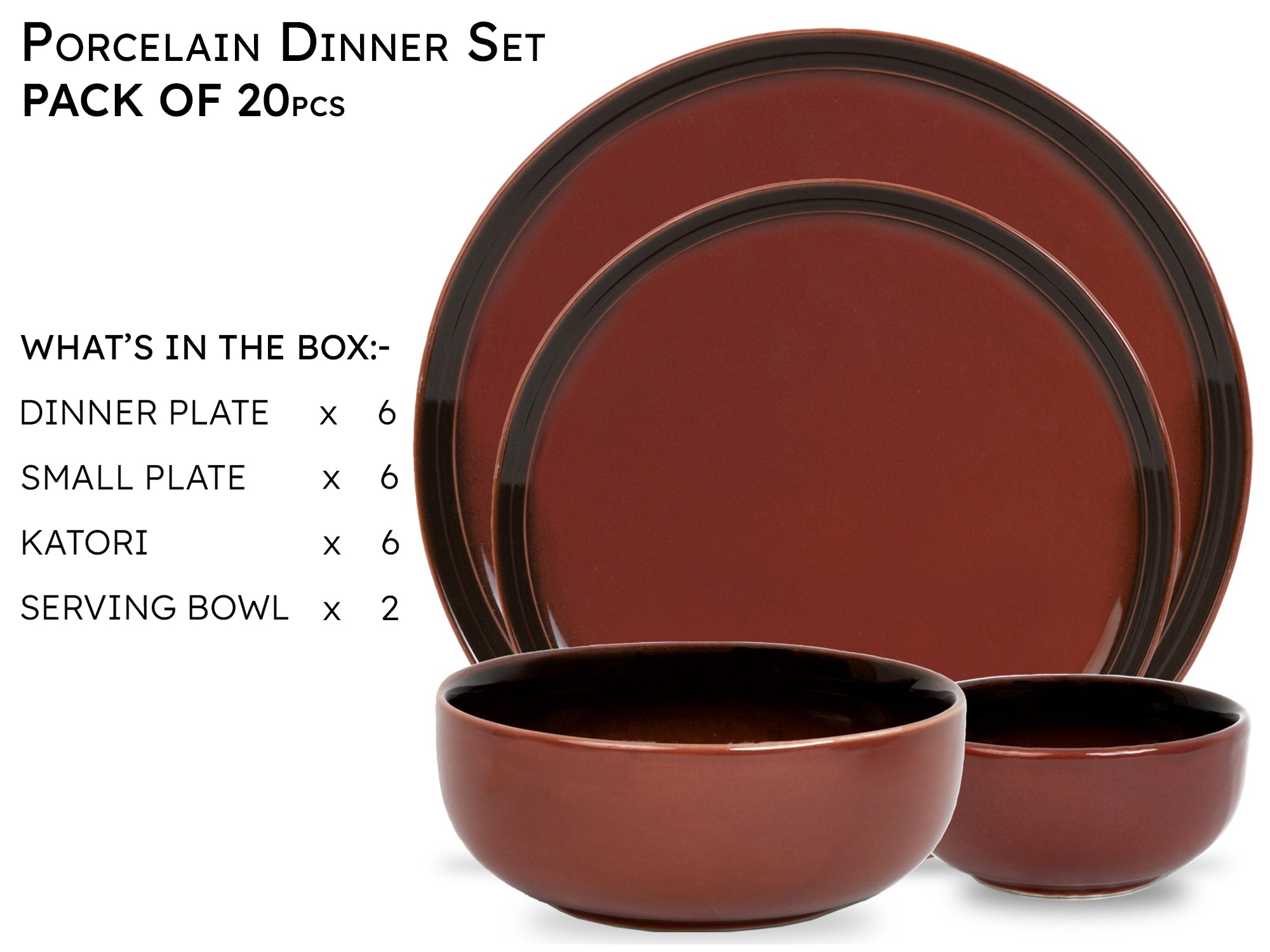 Deep Red Premium Porcelain Dinner Set of 20 Pcs