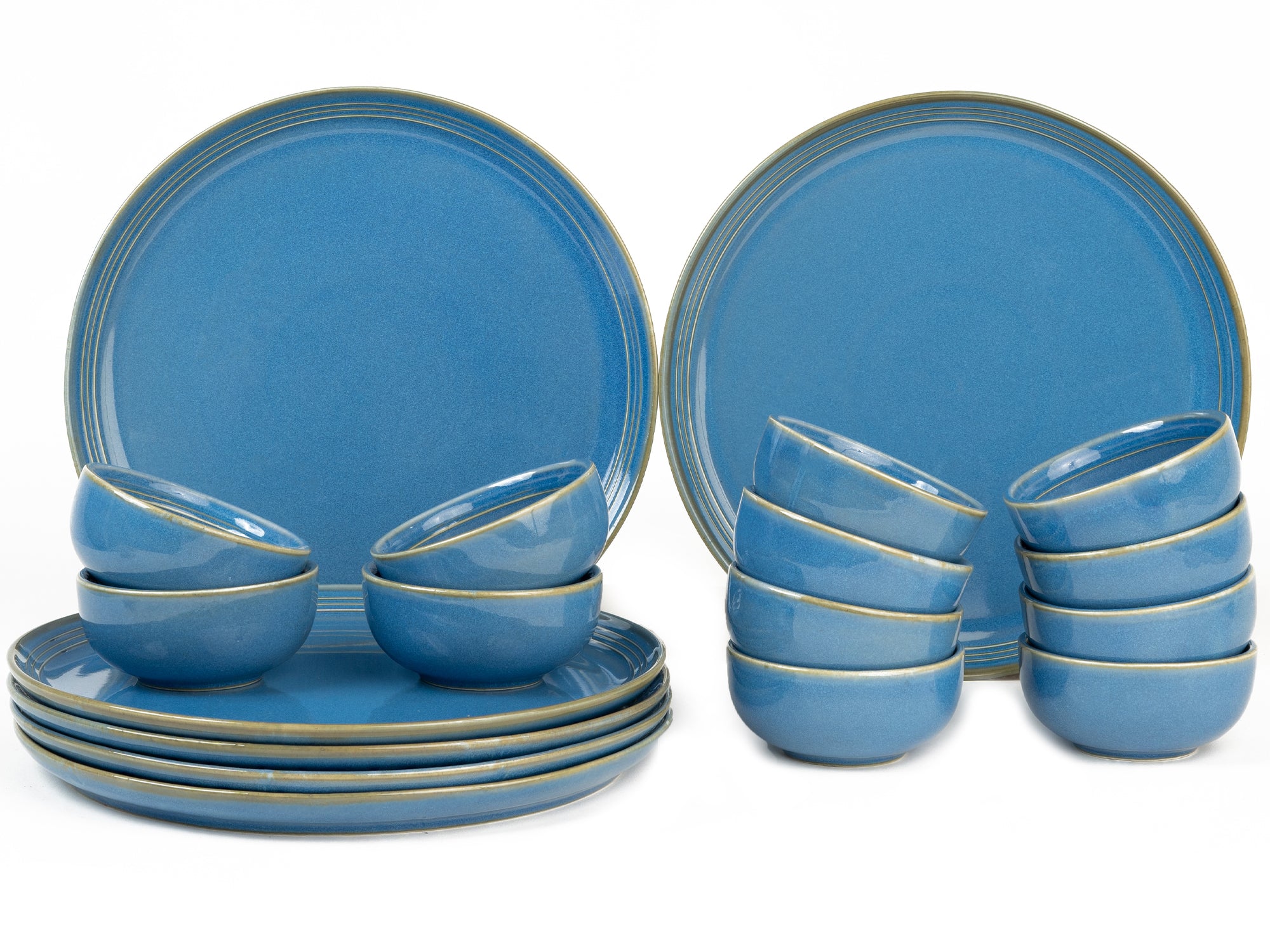 Mid Blue Premium Porcelain Dinner Set Of 18 Pcs