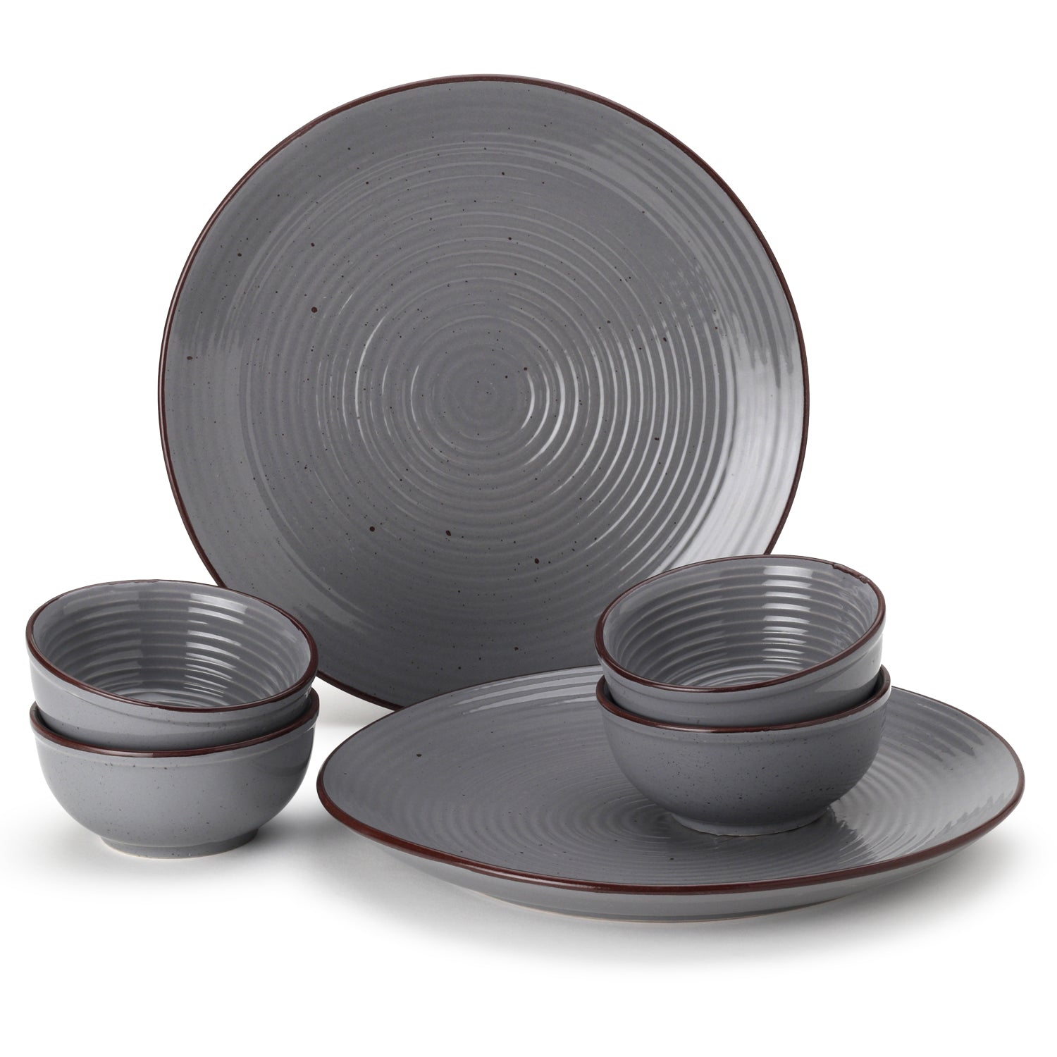 Graphite Noir Dining Ensemble - 2 Dinner Plates & 4 Bowls/Katoris