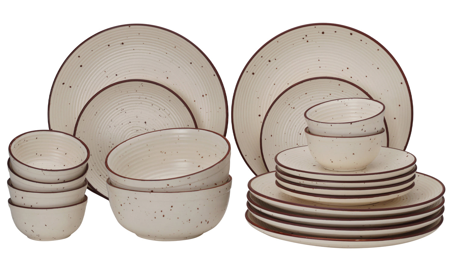 Frost Ceramic Dinner Set of 20 Pieces - 6 Dinner Plates, 6 Small Plates, 6 Bowl and 2 Serving Bowl