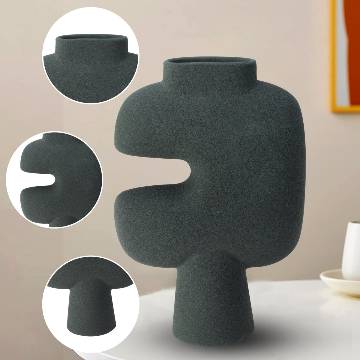 Bodhi House Ceramic Handcrafted Modern Abstract Tribal Minimalist Aesthetic Flower Vase for Home Decor and Gifting Vases | Matte Finish | Decorative Flower Vase for Living Room - Bottle Green Bodhi House