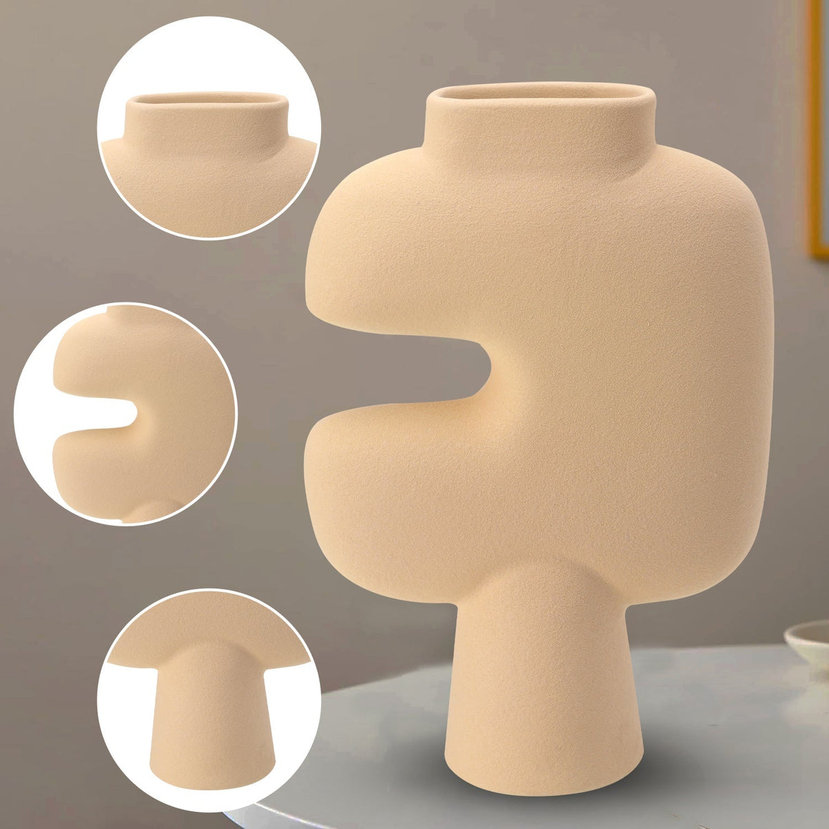 Bodhi House Ceramic Handcrafted Modern Abstract Tribal Minimalist Aesthetic Flower Vase for Home Decor and Gifting Vases | Matte Finish | Decorative Flower Vase for Living Room - Beige Bodhi House