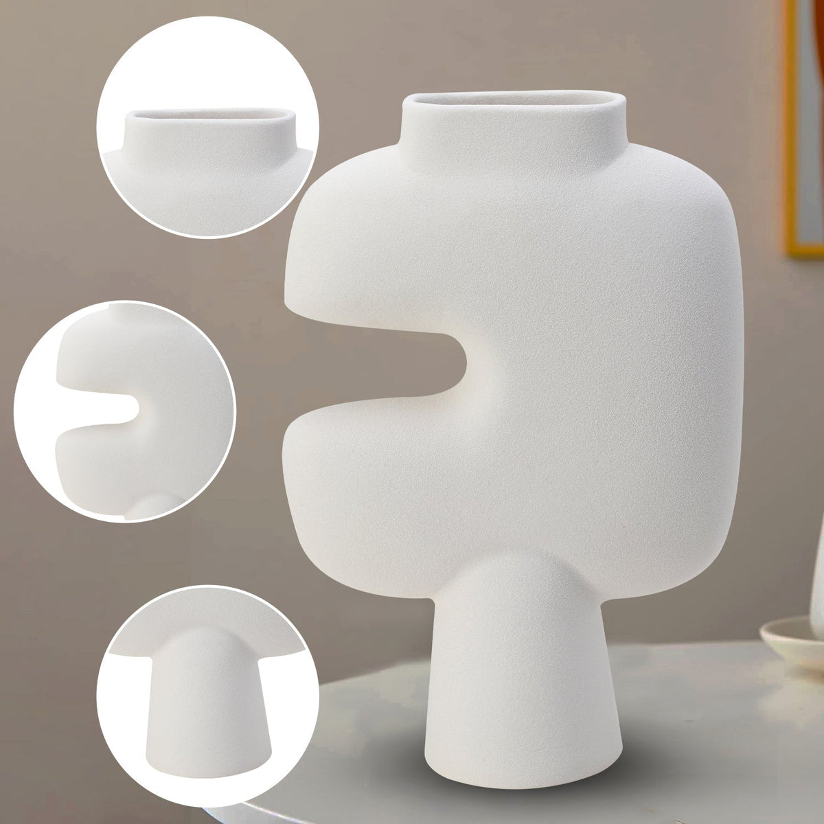 Bodhi House Ceramic Handcrafted Modern Abstract Tribal Minimalist Aesthetic Flower Vase for Home Decor and Gifting Vases | Matte Finish | Decorative Flower Vase for Living Room - White Bodhi House