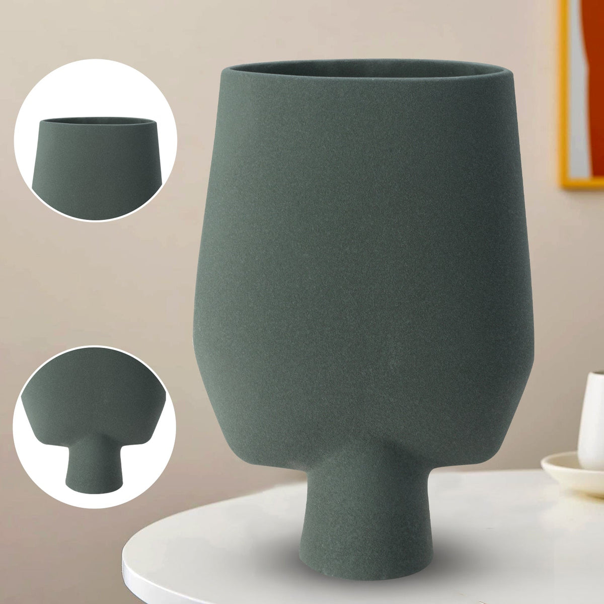 Bodhi House Ceramic Handcrafted Modern Abstract Square Minimalist Aesthetic Flower Vase for Home Decor and Gifting Vases | Matte Finish | Decorative Flower Vase for Living Room - Bottle Green Bodhi House