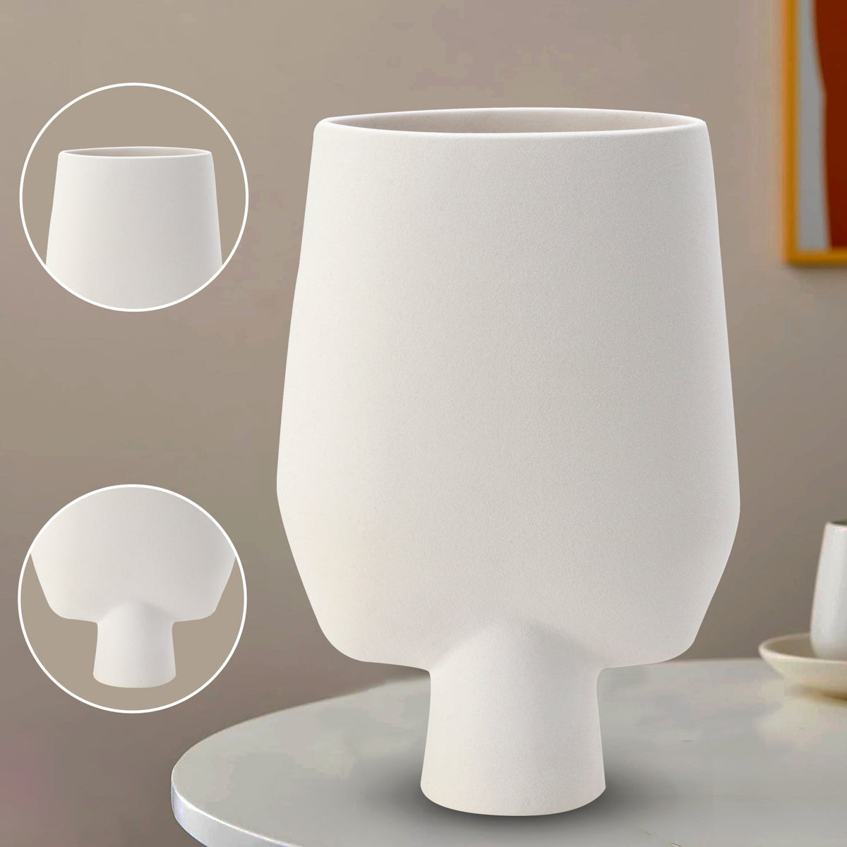 Bodhi House Ceramic Handcrafted Modern Abstract Square Minimalist Aesthetic Flower Vase for Home Decor and Gifting Vases | Matte Finish | Decorative Flower Vase for Living Room - White Bodhi House