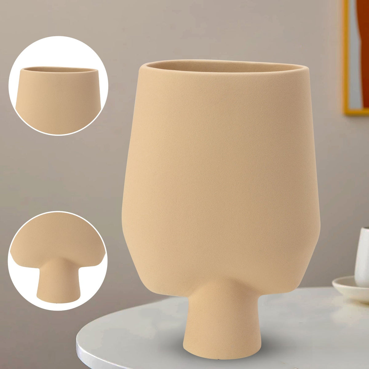 Bodhi House Ceramic Handcrafted Modern Abstract Square Minimalist Aesthetic Flower Vase for Home Decor and Gifting Vases | Matte Finish | Decorative Flower Vase for Living Room - Beige Bodhi House