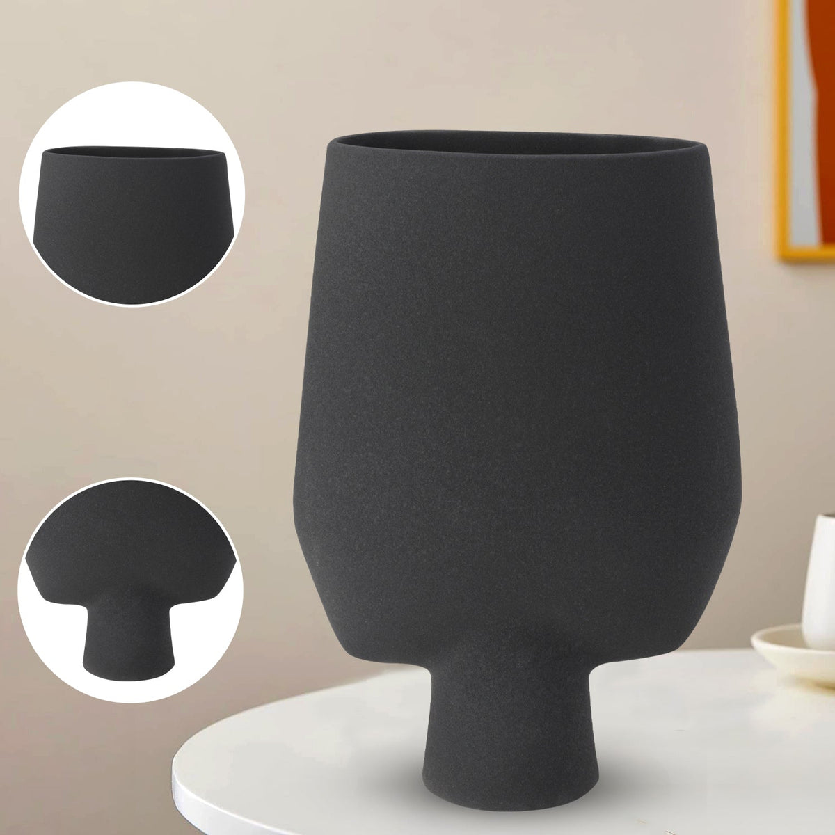 Bodhi House Ceramic Handcrafted Modern Abstract Square Minimalist Aesthetic Flower Vase for Home Decor and Gifting Vases | Matte Finish | Decorative Flower Vase for Living Room - Charcoal Black | Set of 2 Bodhi House