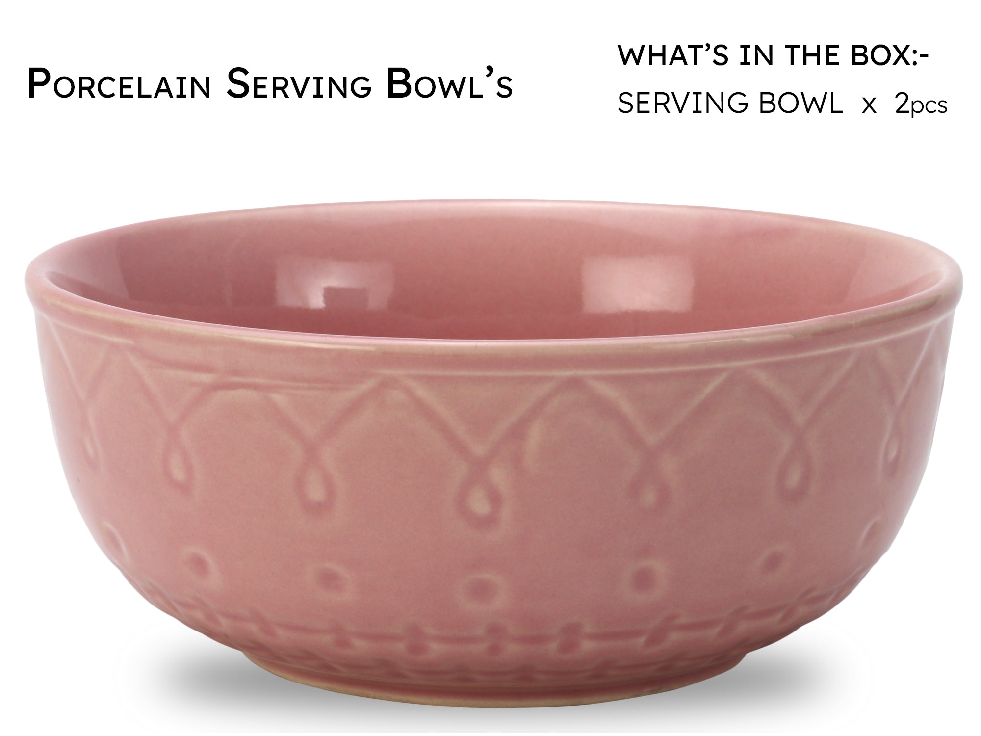 Light Pink Emboss Ceramic Serving Bowls Set of 2