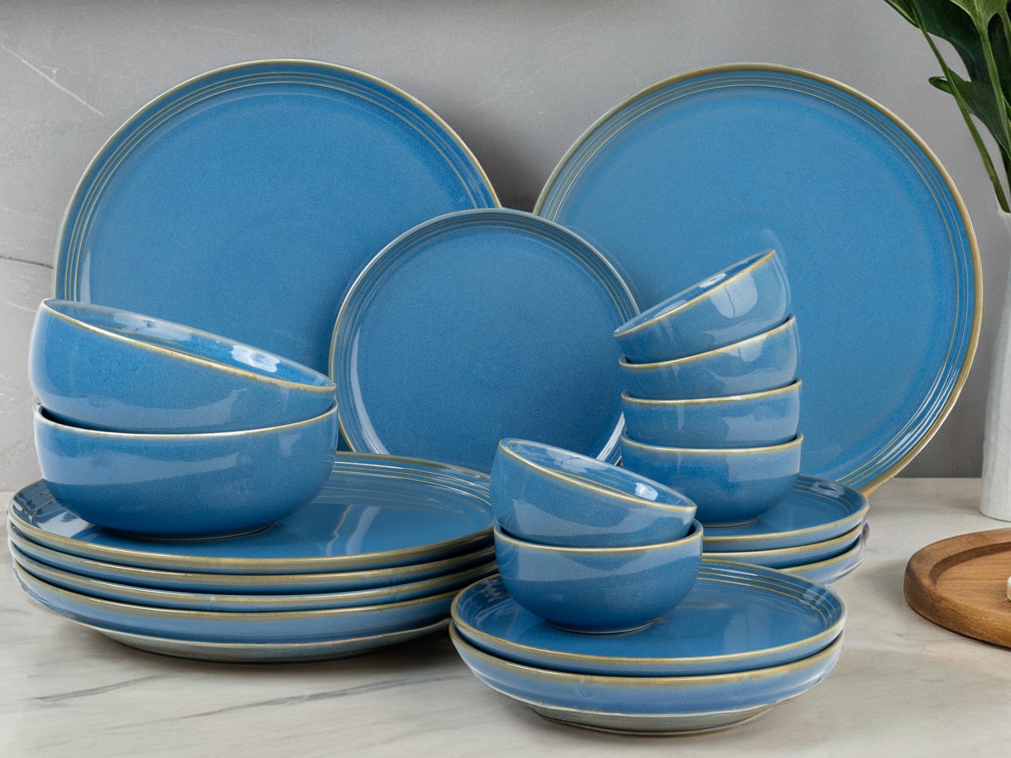 Mid Blue Premium Porcelain Dinner Set of 20 Pcs