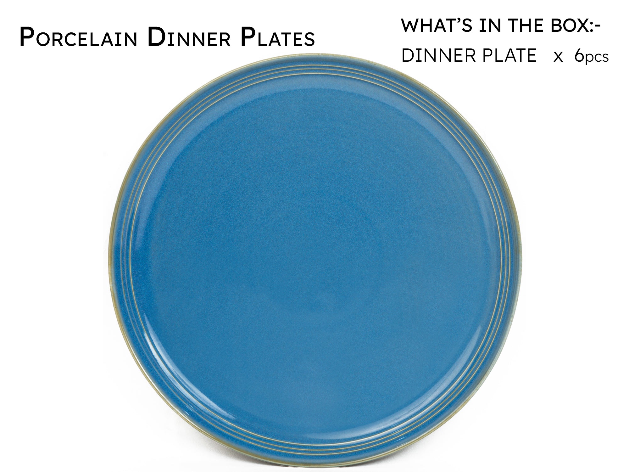 Mid Blue Porcelain Dinner Plates Set of 6