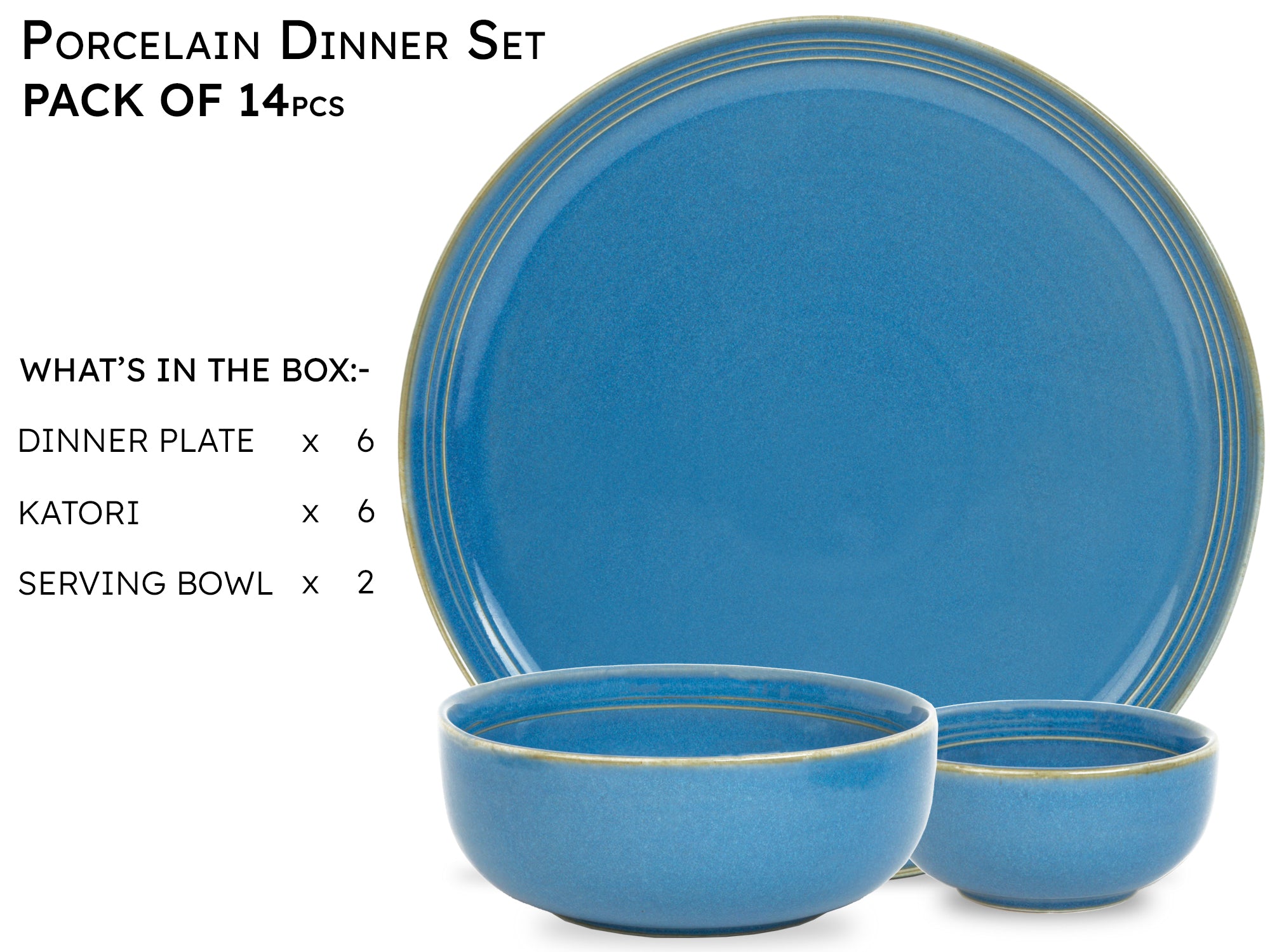 Mid Blue Premium Porcelain Dinner Set Of 14 Pcs