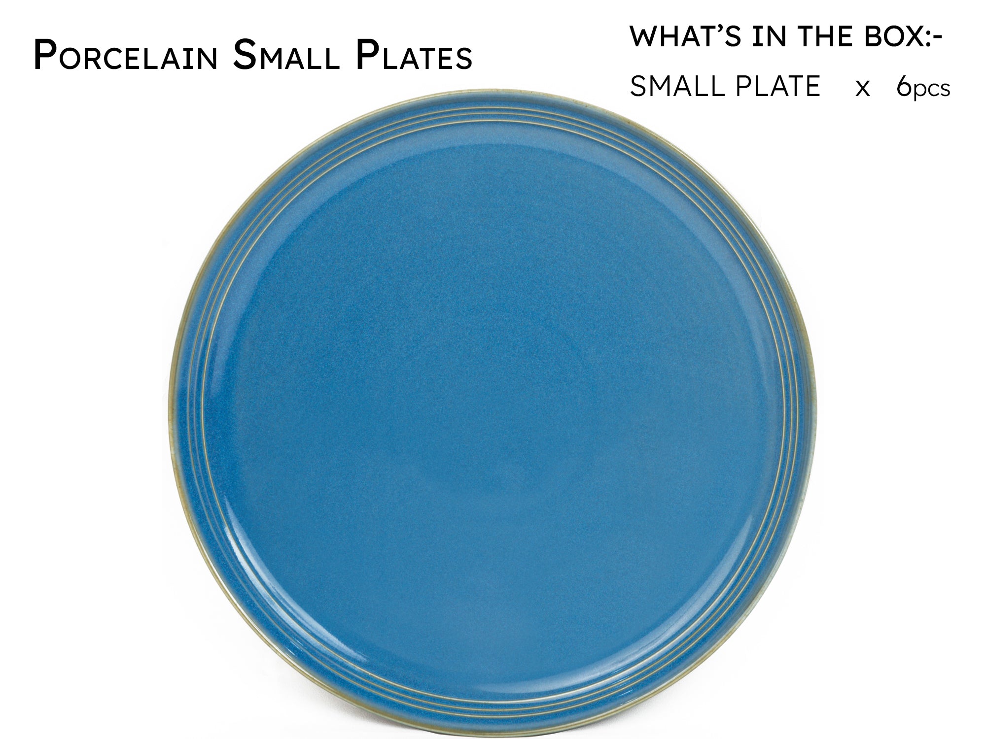 Mid Blue Porcelain Small Plates Set of 6