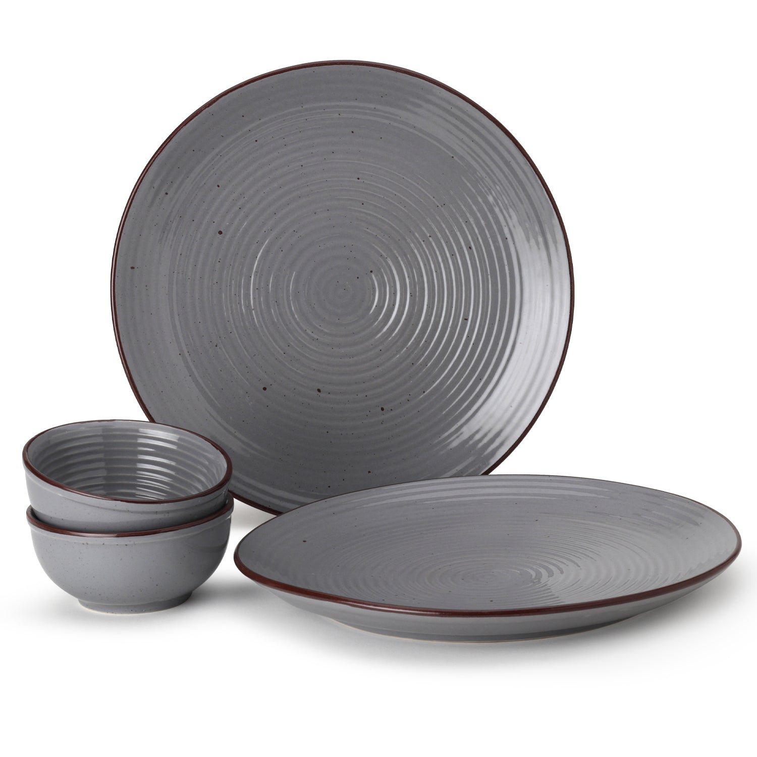 Graphite Noir Dining Ensemble - 2 Dinner Plates & 2 Bowls/Katoris
