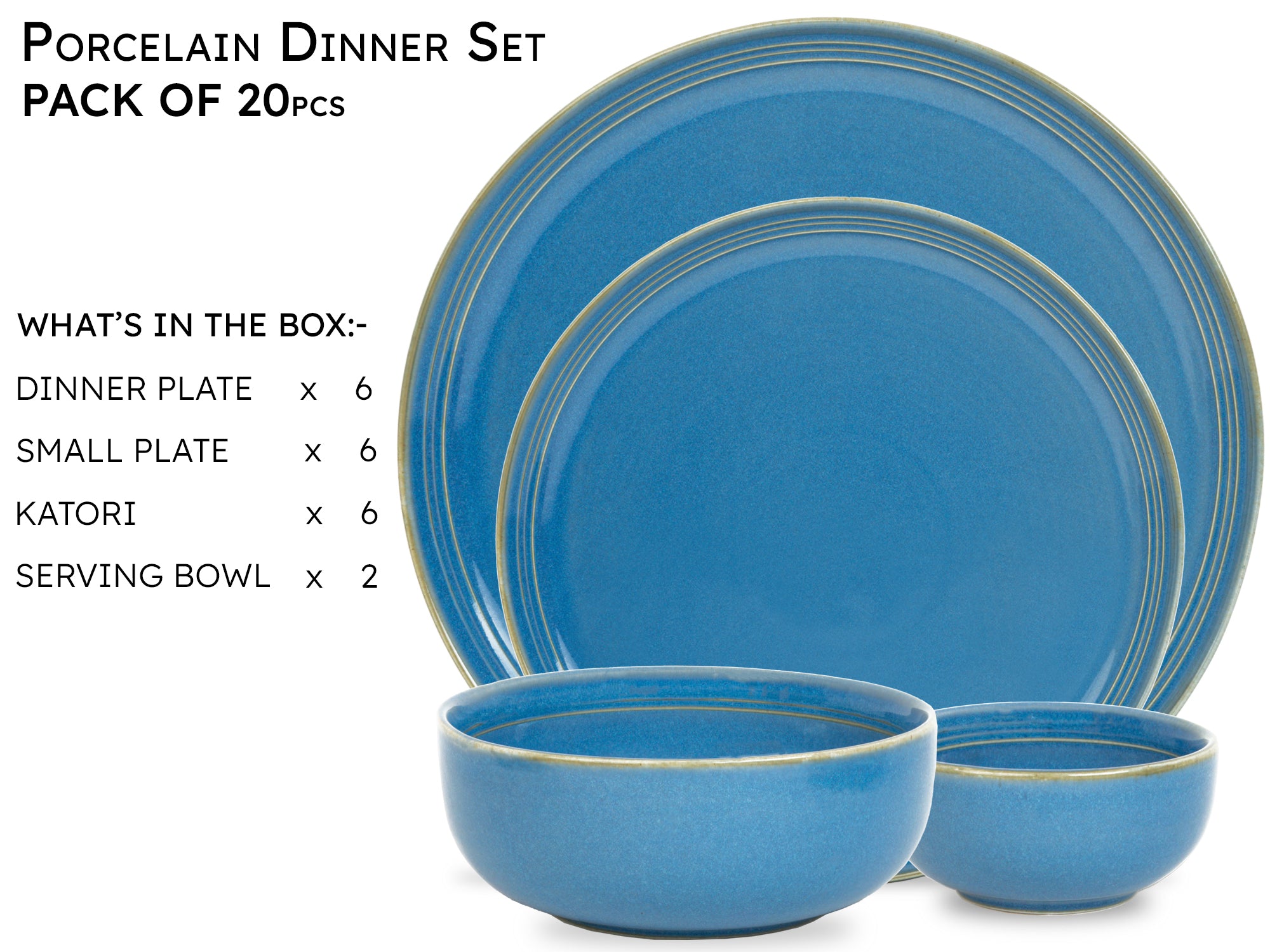 Mid Blue Premium Porcelain Dinner Set of 20 Pcs