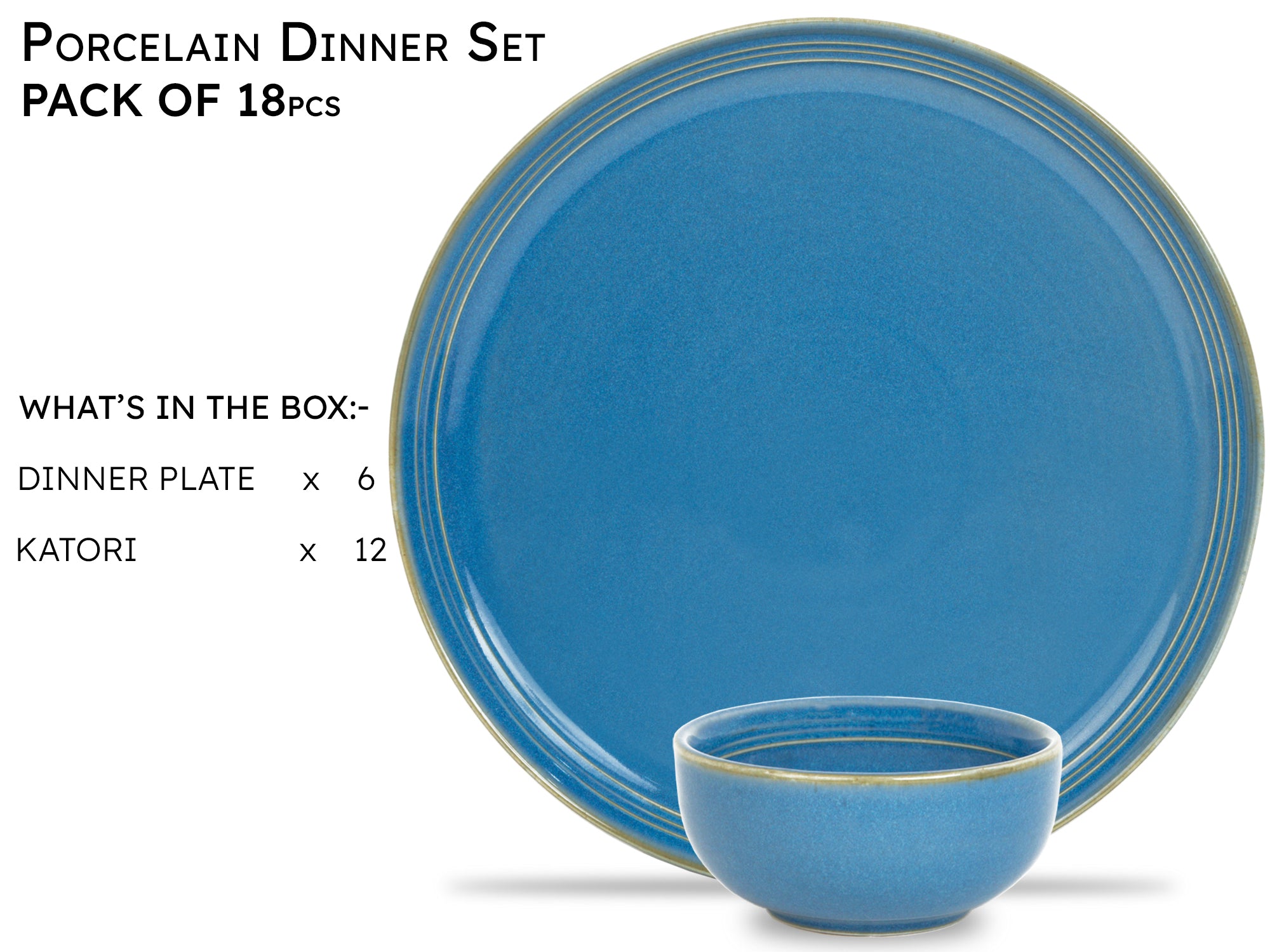 Mid Blue Premium Porcelain Dinner Set Of 18 Pcs