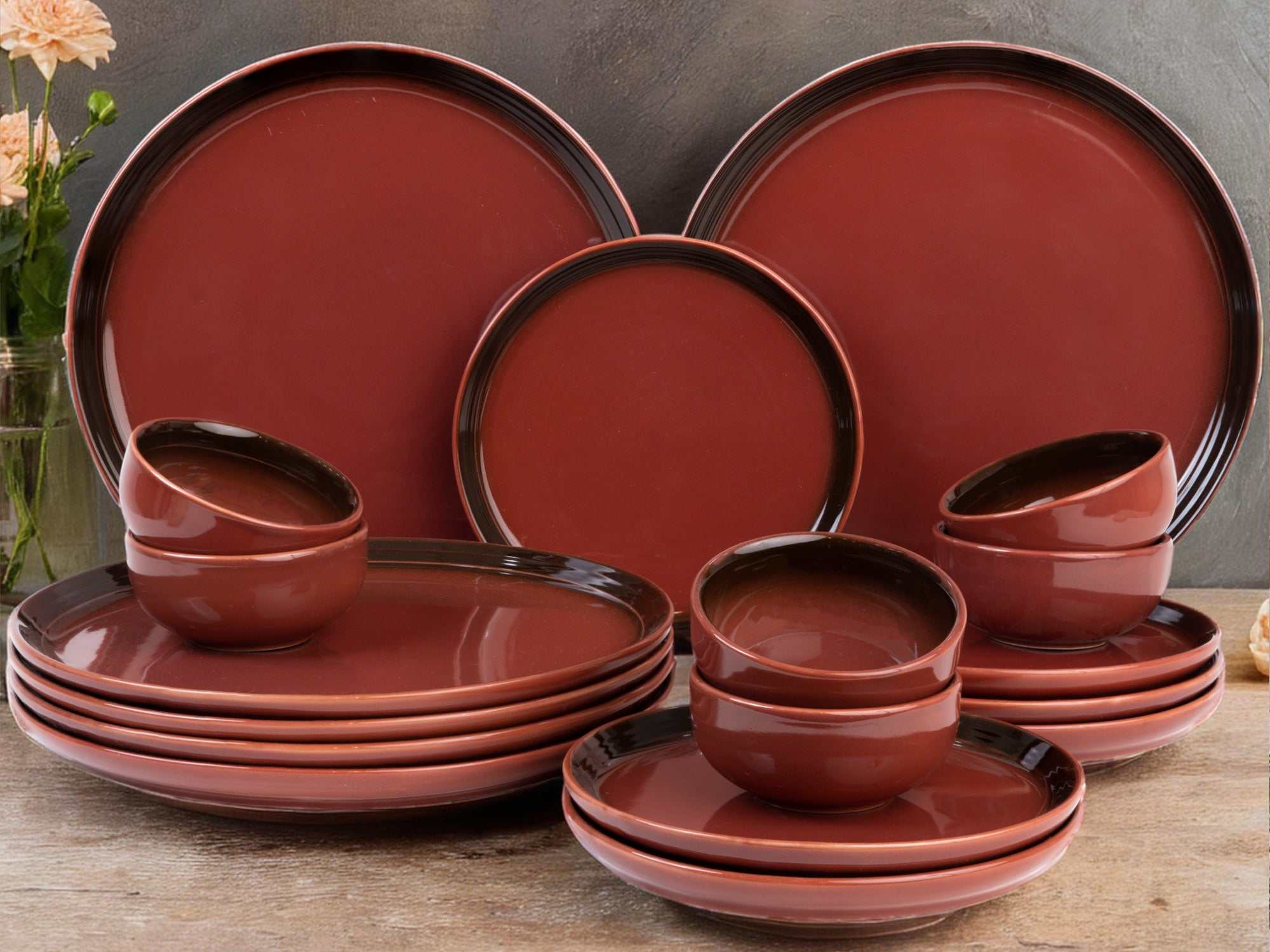 Deep Red Premium Porcelain Dinner Set Of 18 Pcs