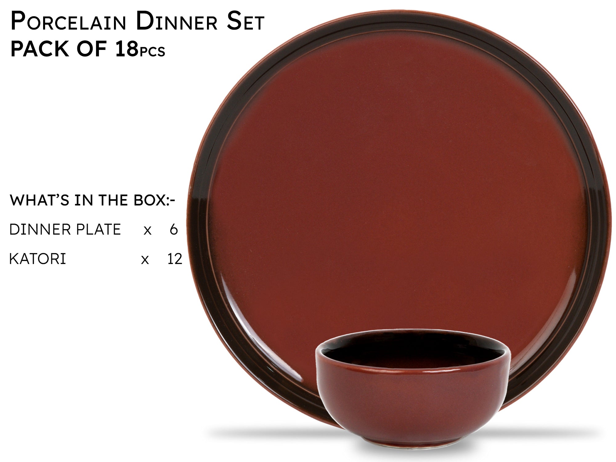 Deep Red Premium Porcelain Dinner Set Of 18 Pcs