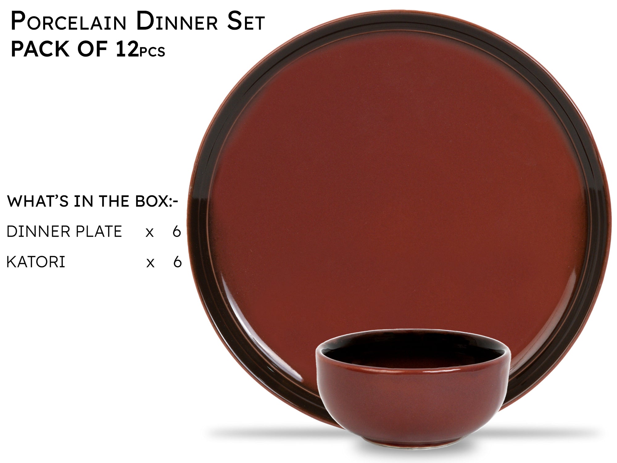 Deep Red Premium Porcelain Dinner Set Of 12 Pcs