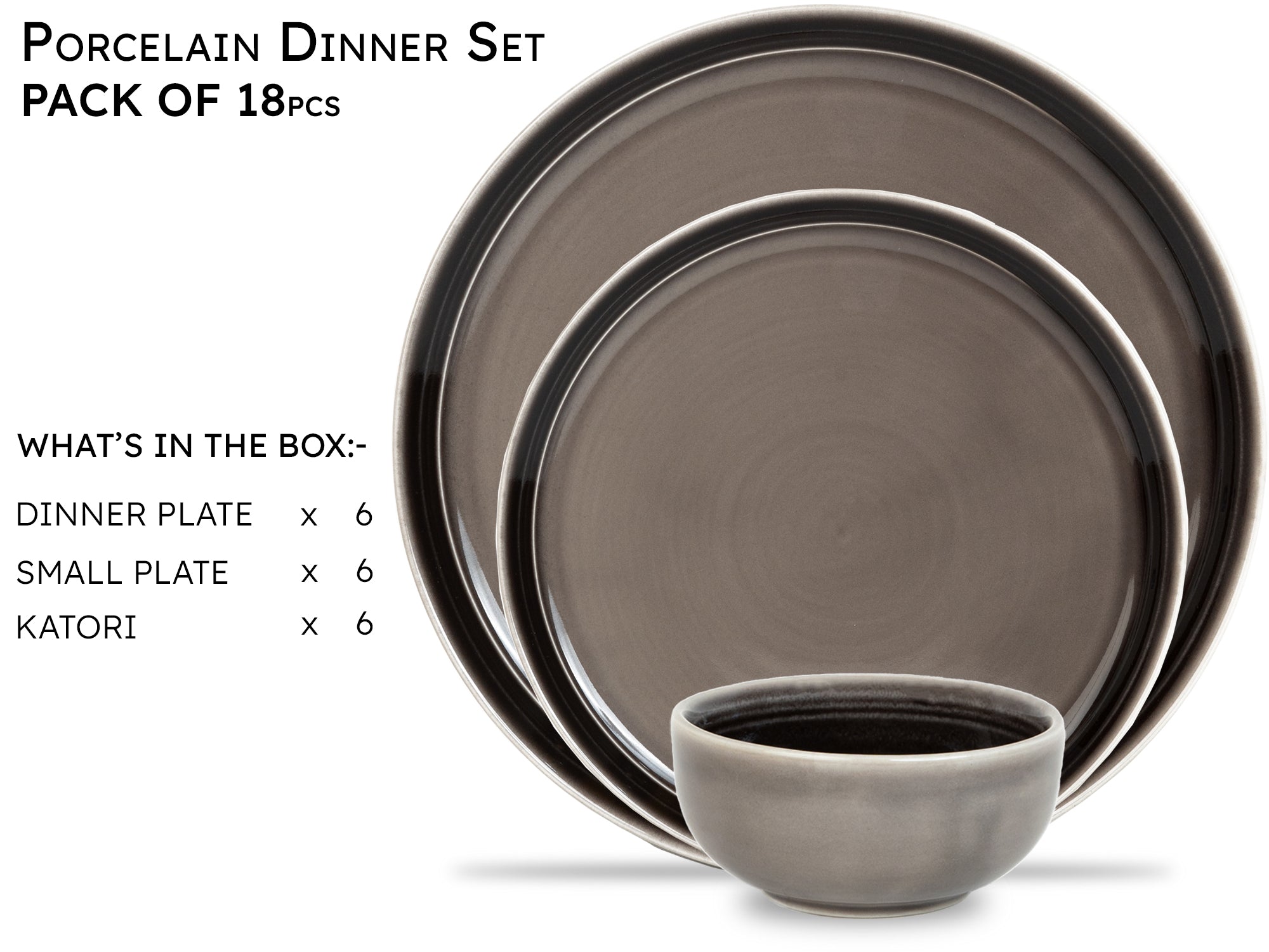 Smoke Grey Premium Porcelain Dinner Set Of 18 Pcs