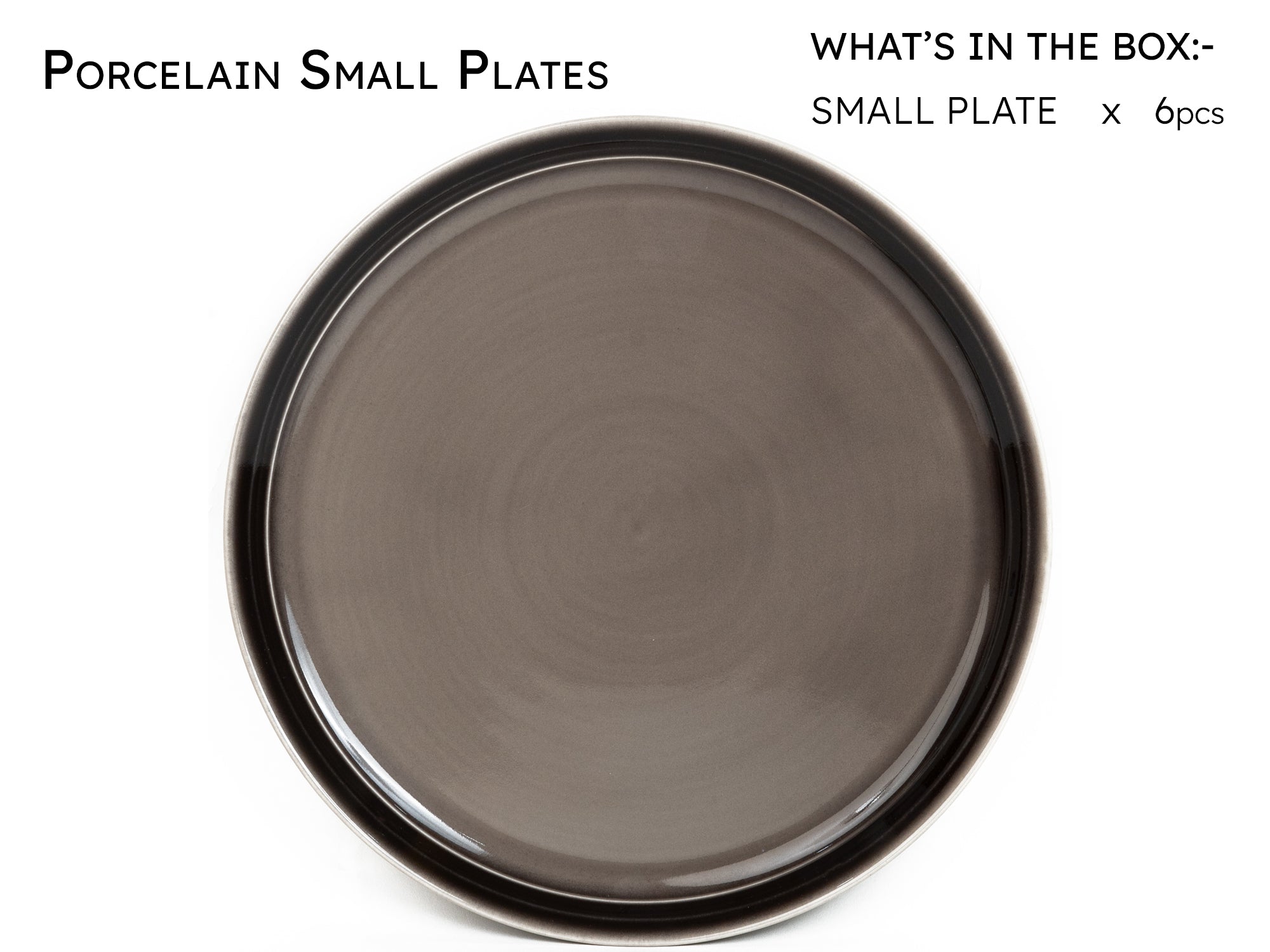 Smoke Grey Porcelain Small Plates Set of 6